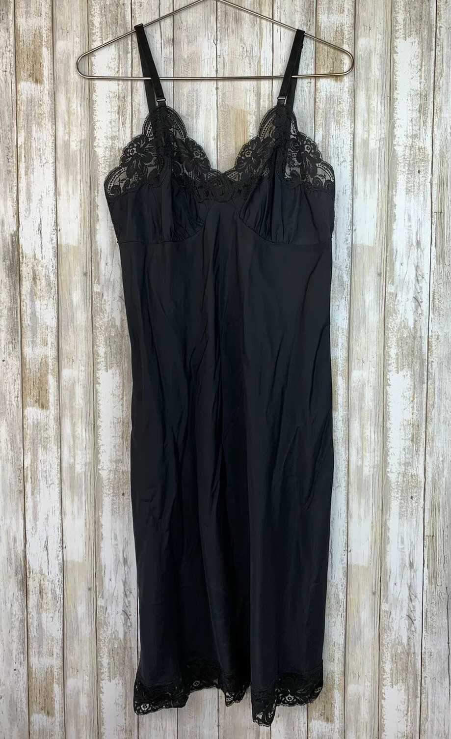 LADY LYNNE Neiman Marcus Women Full Slip Black Crepe Lace Made USA VTG 38 40 M L