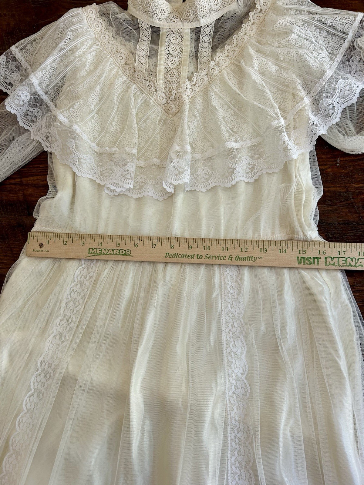 Vtg Gunne Sax Bridal Wedding Dress M/8 Ivory Tulle Lace Victorian Cottagecore