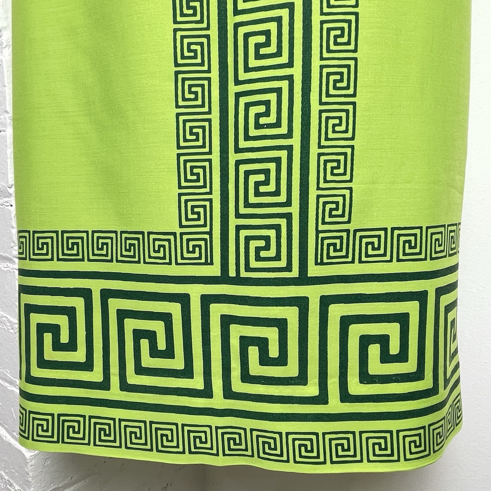 Vintage Alfred Shaheen Master Printer Lime Green Greek Key Shift Dress S