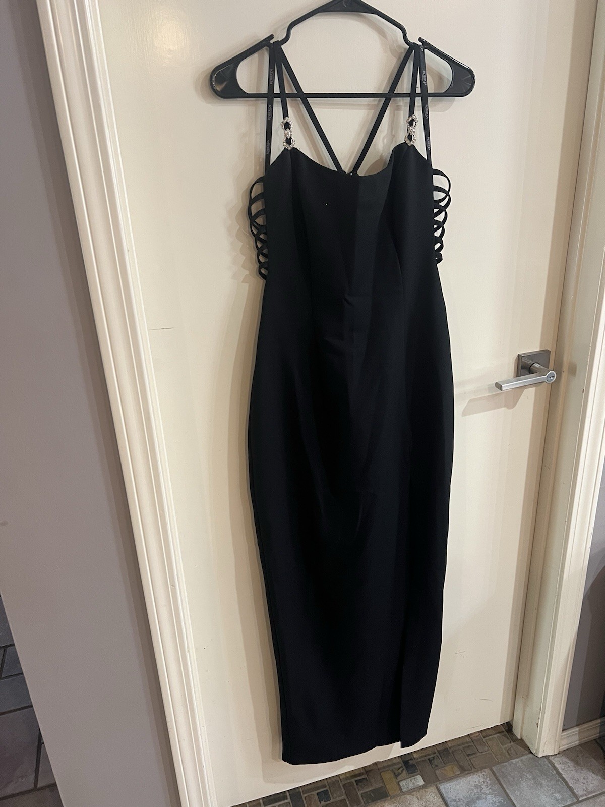 Roberta 90s Vintage Black Sleeveless High Slit Formal Dress 9/10