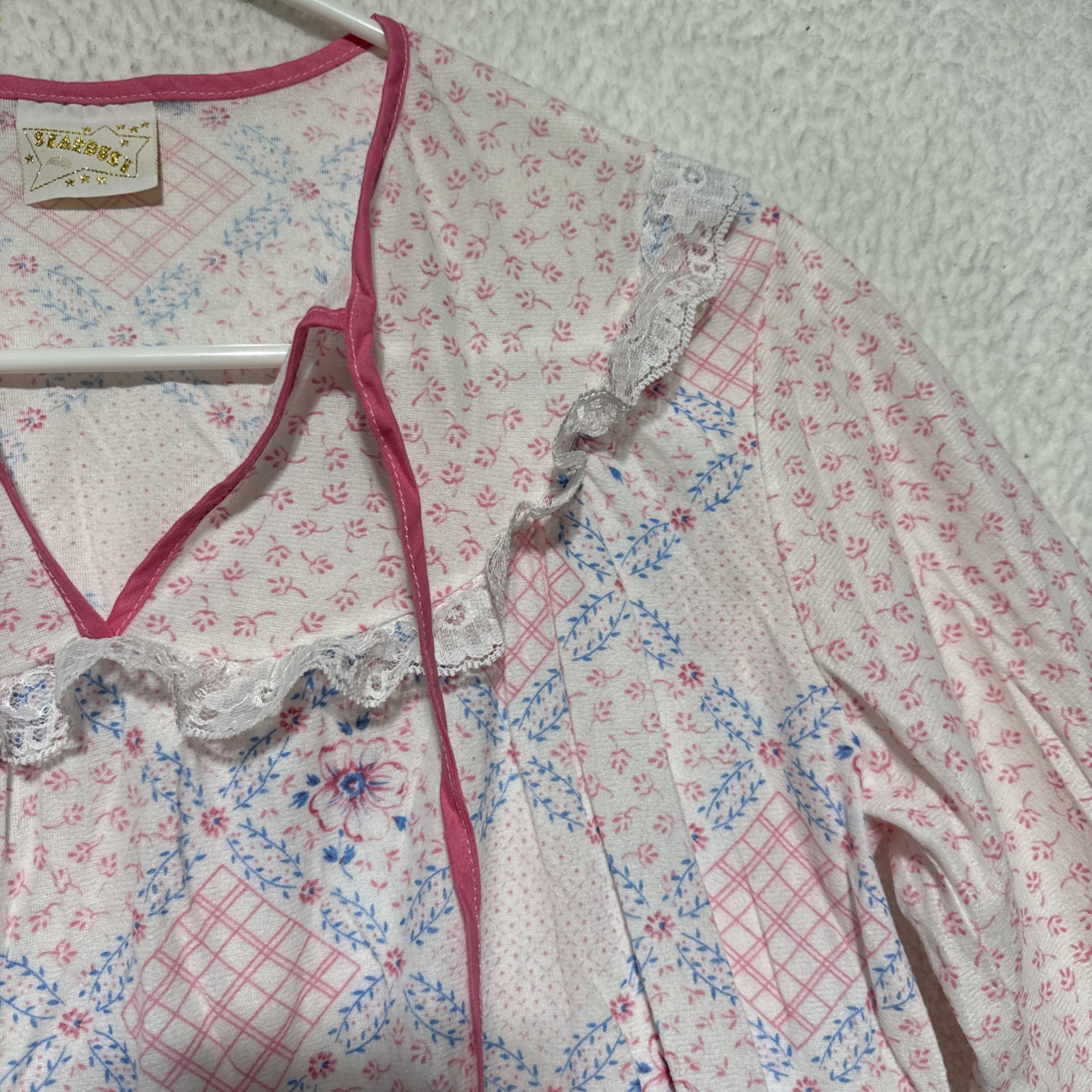 Vintage Stardust Pink Floral Nightgown With Lace Collar Granny Core Women’s S