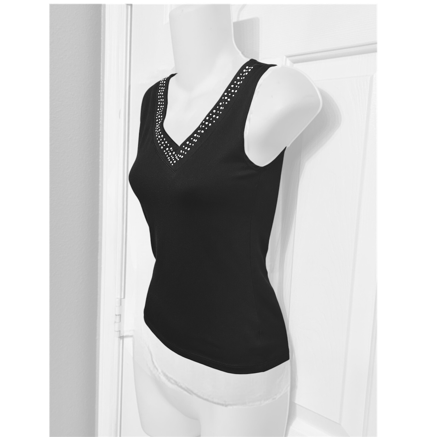 Vintage Y2K 90s Formula X Silver Studded Offset VNeck Black Top Small