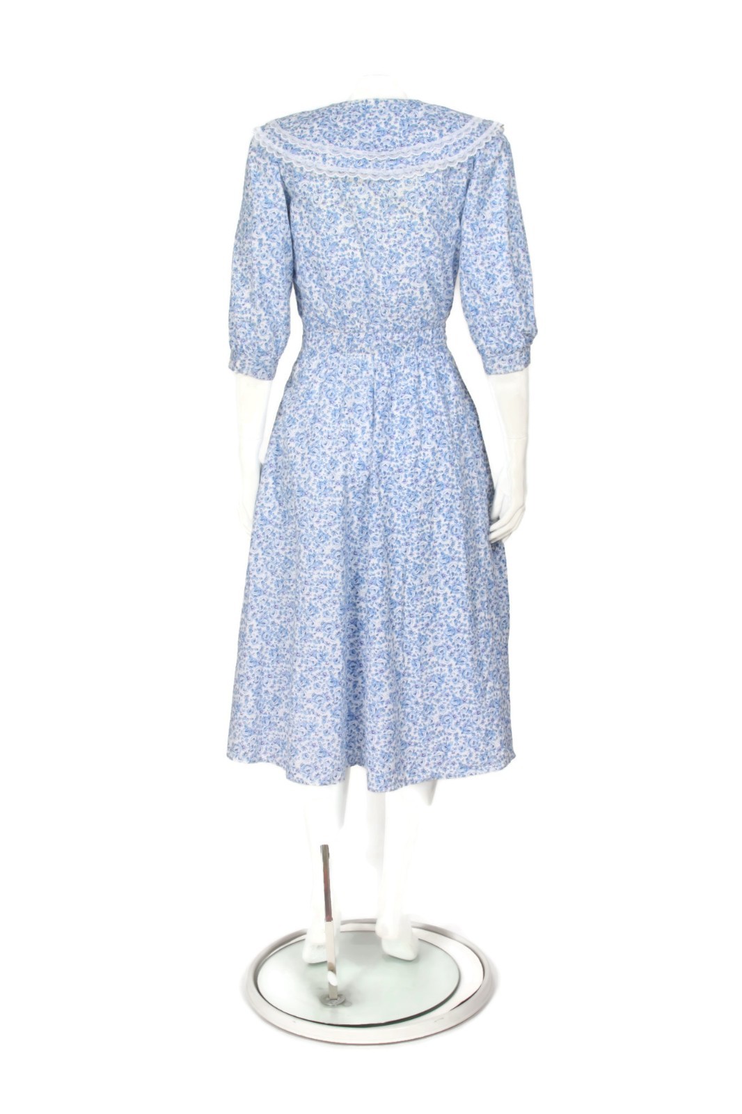Vtg 80’s Floral Sailor Collar Garden Tea Party Country Romance Dress sz 3/4