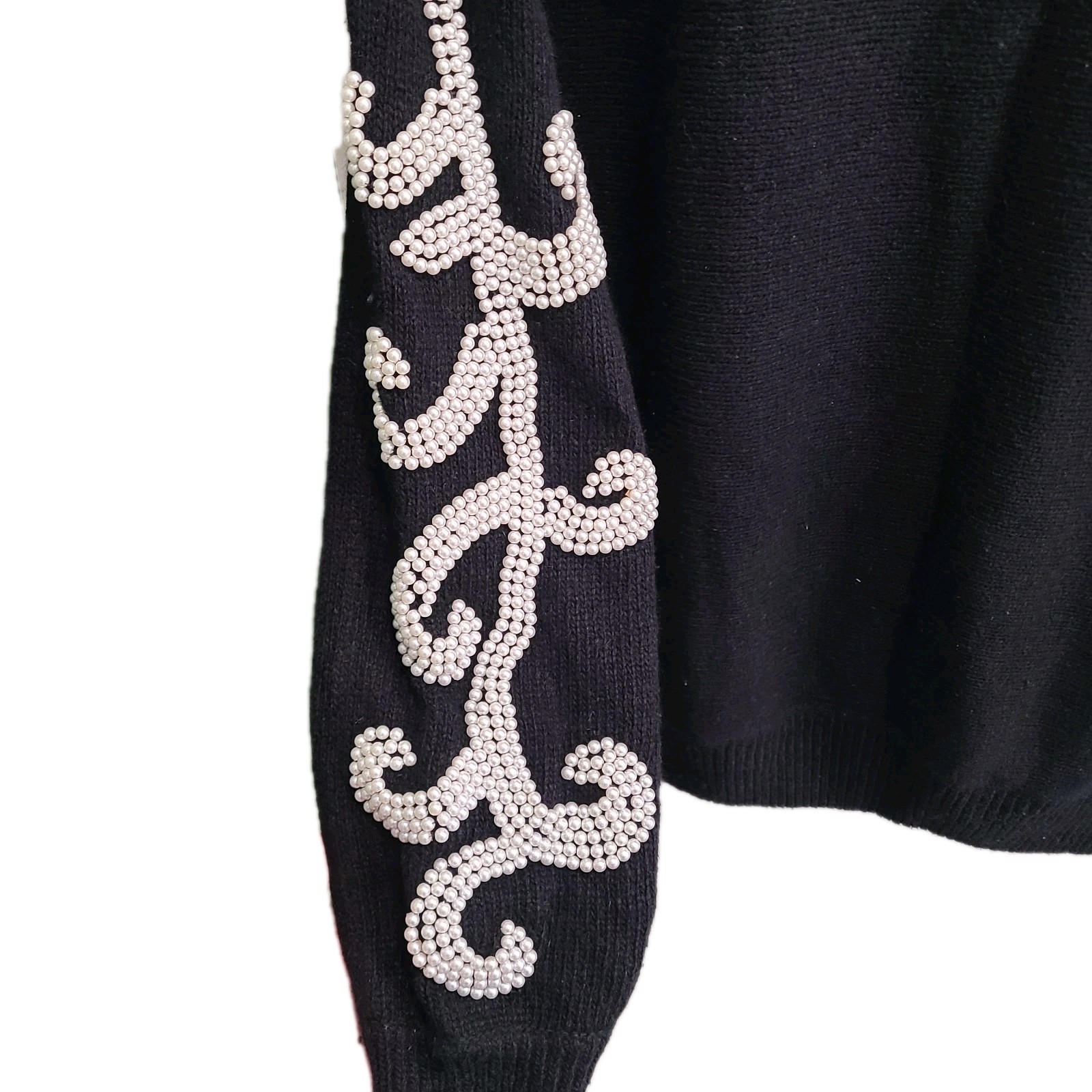 Vtg Cristina Womens Sz M Black Sweater Silk Angora Pearl Beaded Chic Cozy Unique