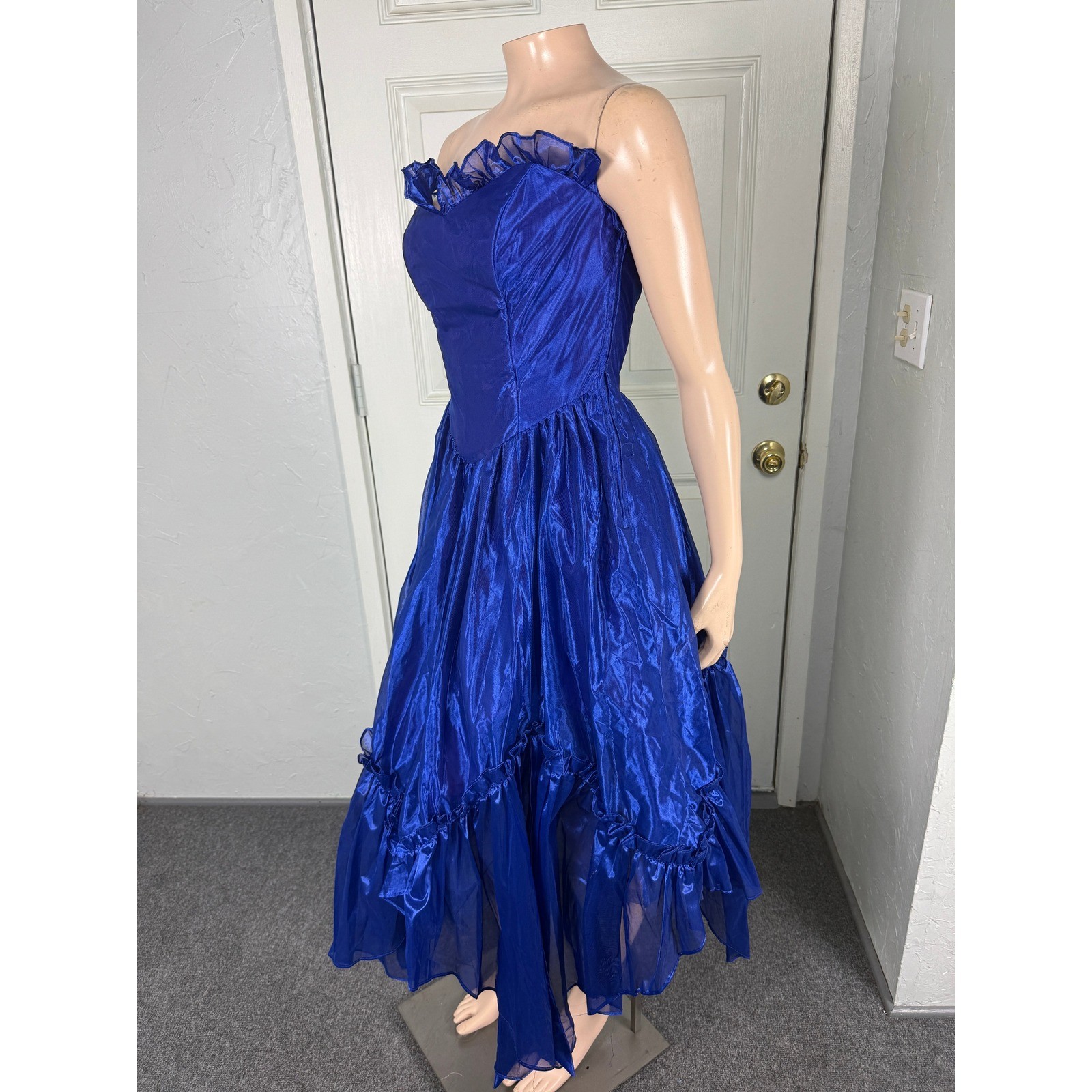 Vintage 80s Moments Prom Dress Formal Evening 7 Party Strapless Ruffle Fairy HH8