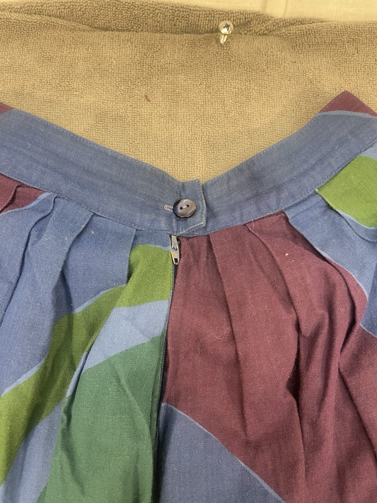 Vintage 1970s Kenzo Japan Blue Purple Green Abstract Harem Parachute Pants 26×30