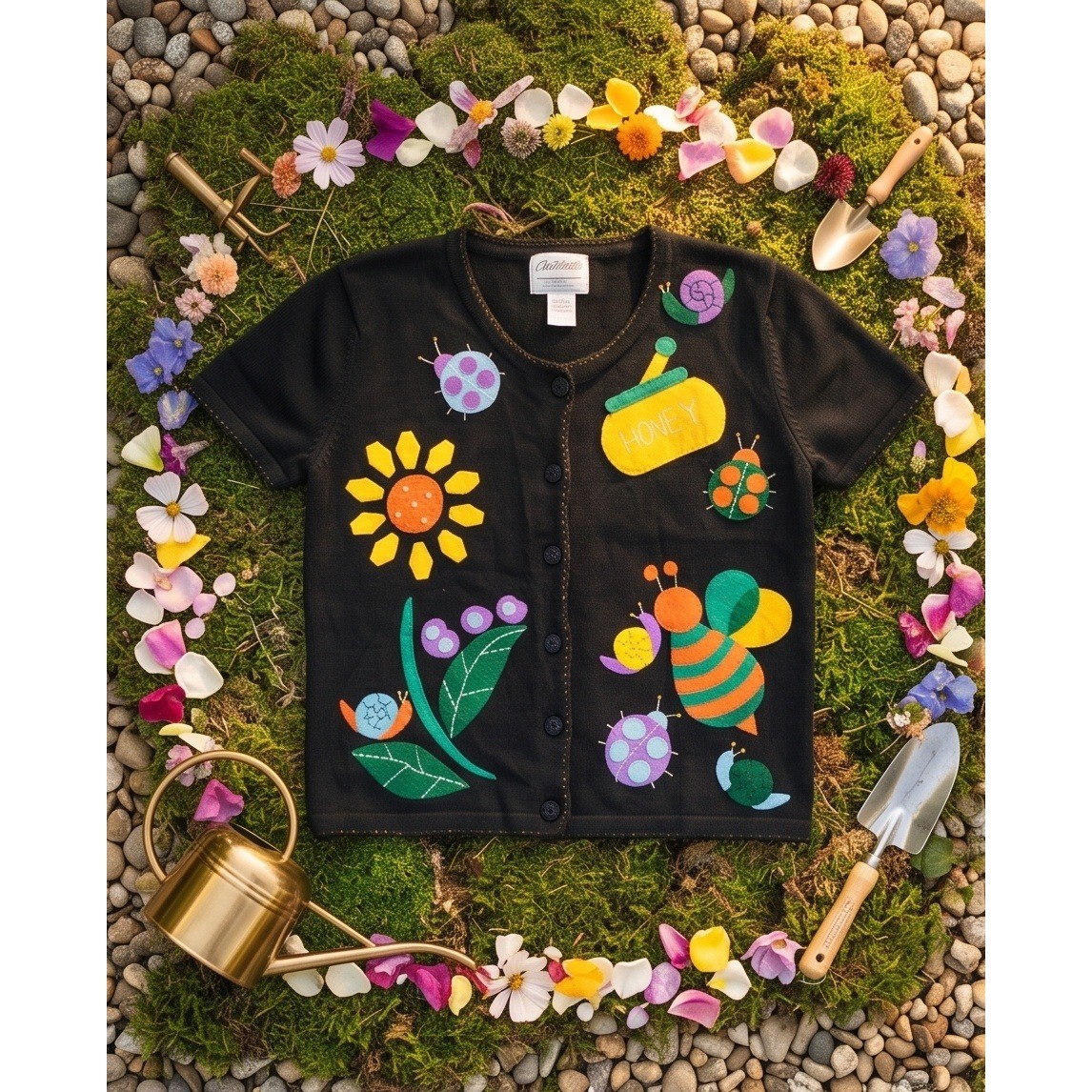 Side Effects of California XL Vintage 90s Garden Bee Snail Cardigan Black NWT