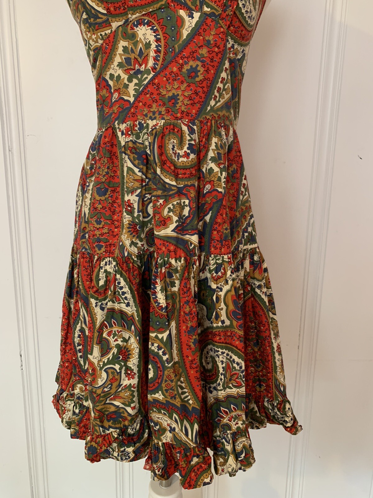 Vintage Kay Whitney By Huntington Dress Halter Paisley Ruffle Bottom Short
