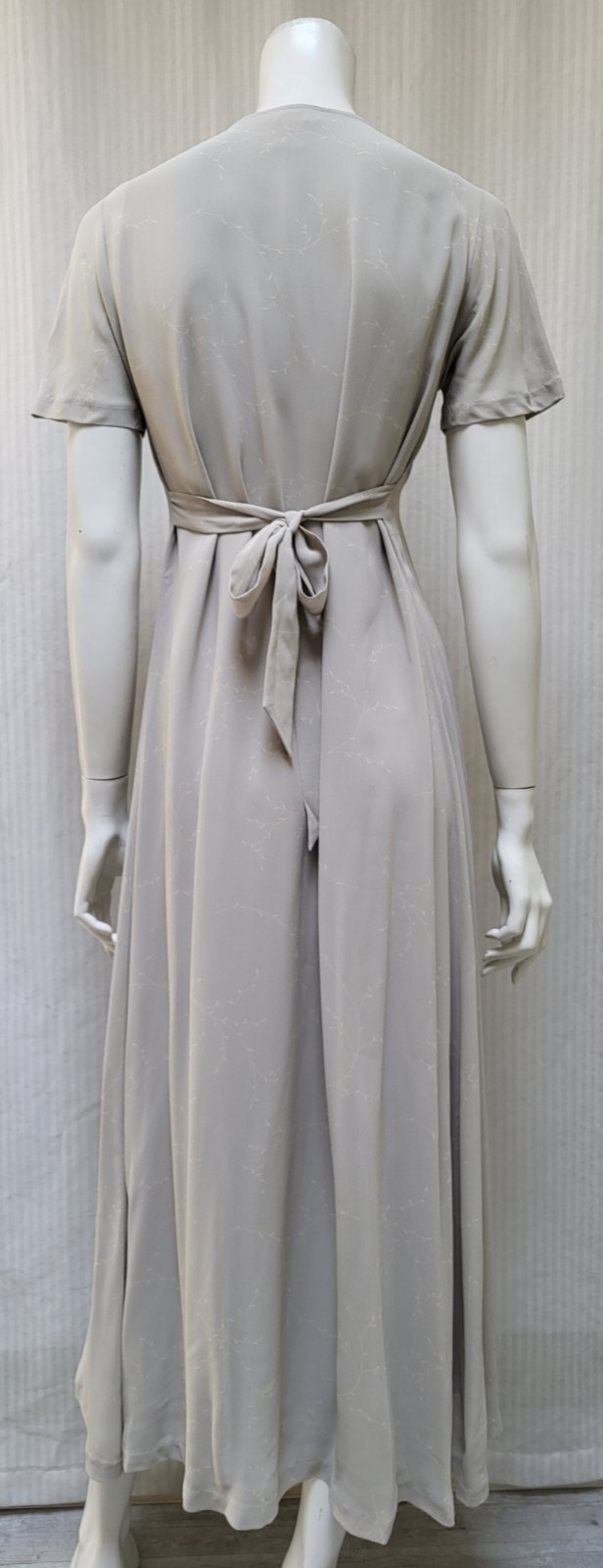 Vintage 90s Banana Republic Soft Gray Vine Print Maxi Dress Tie Back-Size S -EUC