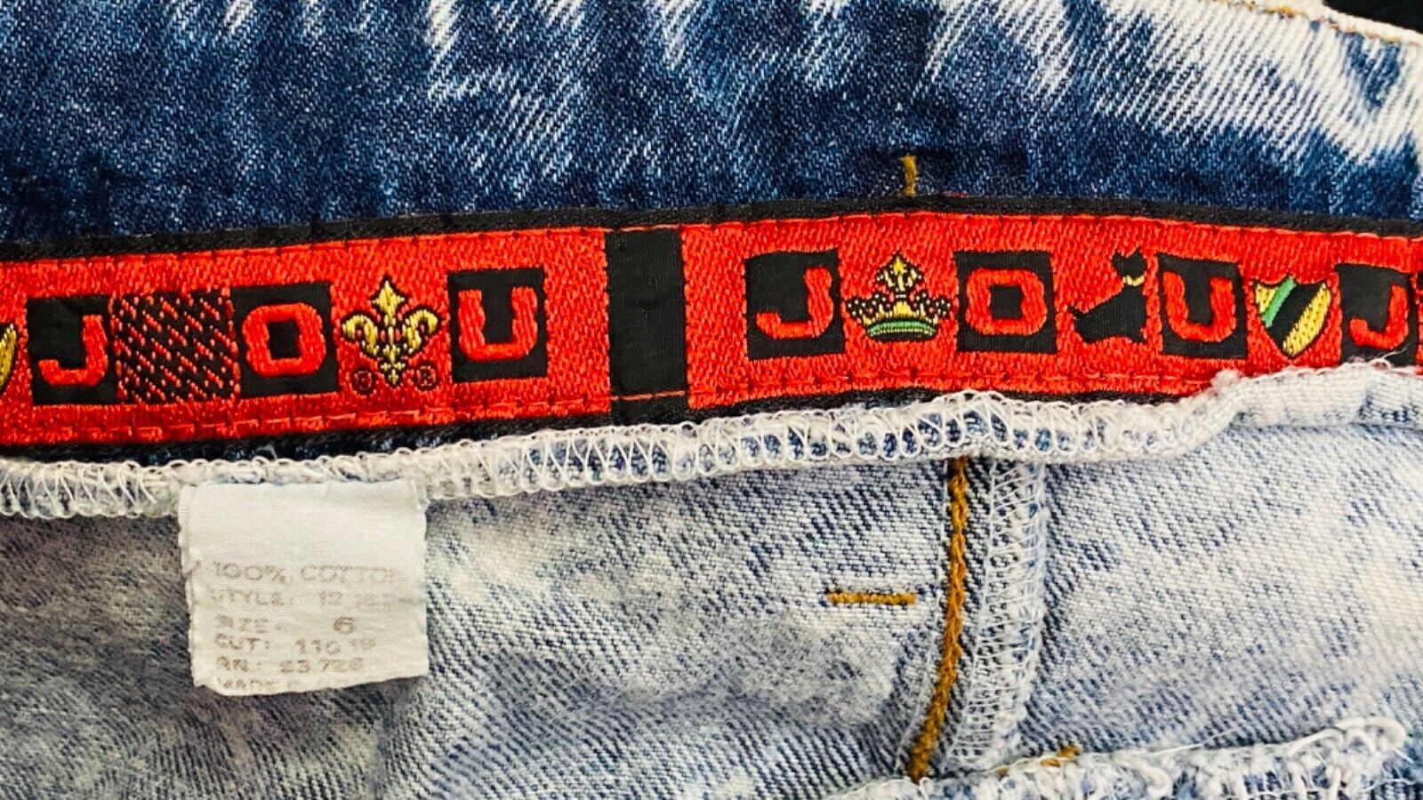 Vintage 1980s acid washed denim skirt, blue jean white mini high waist XS