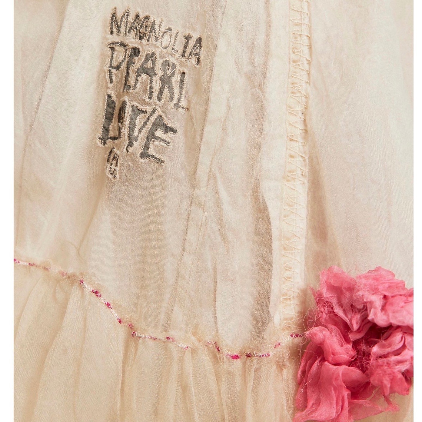 Magnolia Pearl Silk Organza Ruffled Layered Skirt Whimsy Handmade Pink Roses NWT