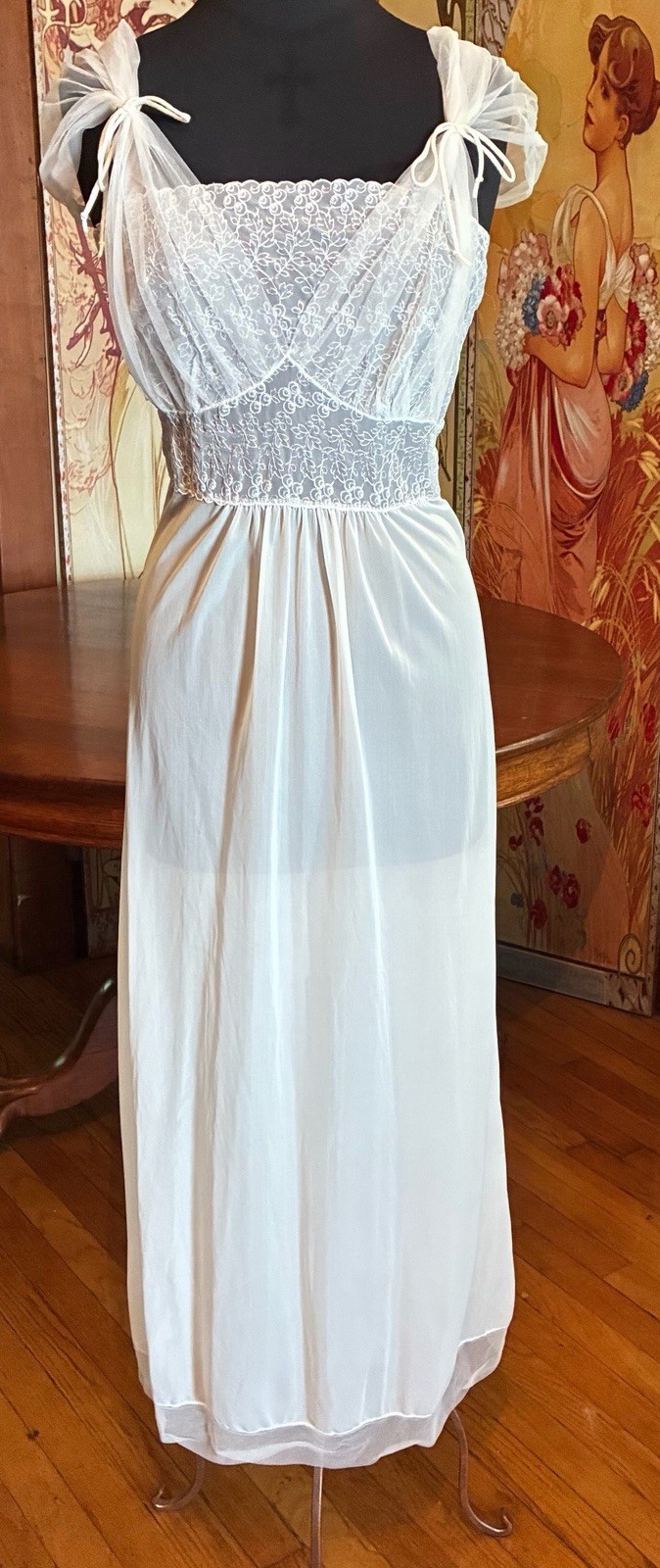 Vintage Sexy Naughty Sheer 1960S Miss Siren Nylon Négligée Nightgown Size 38 ￼