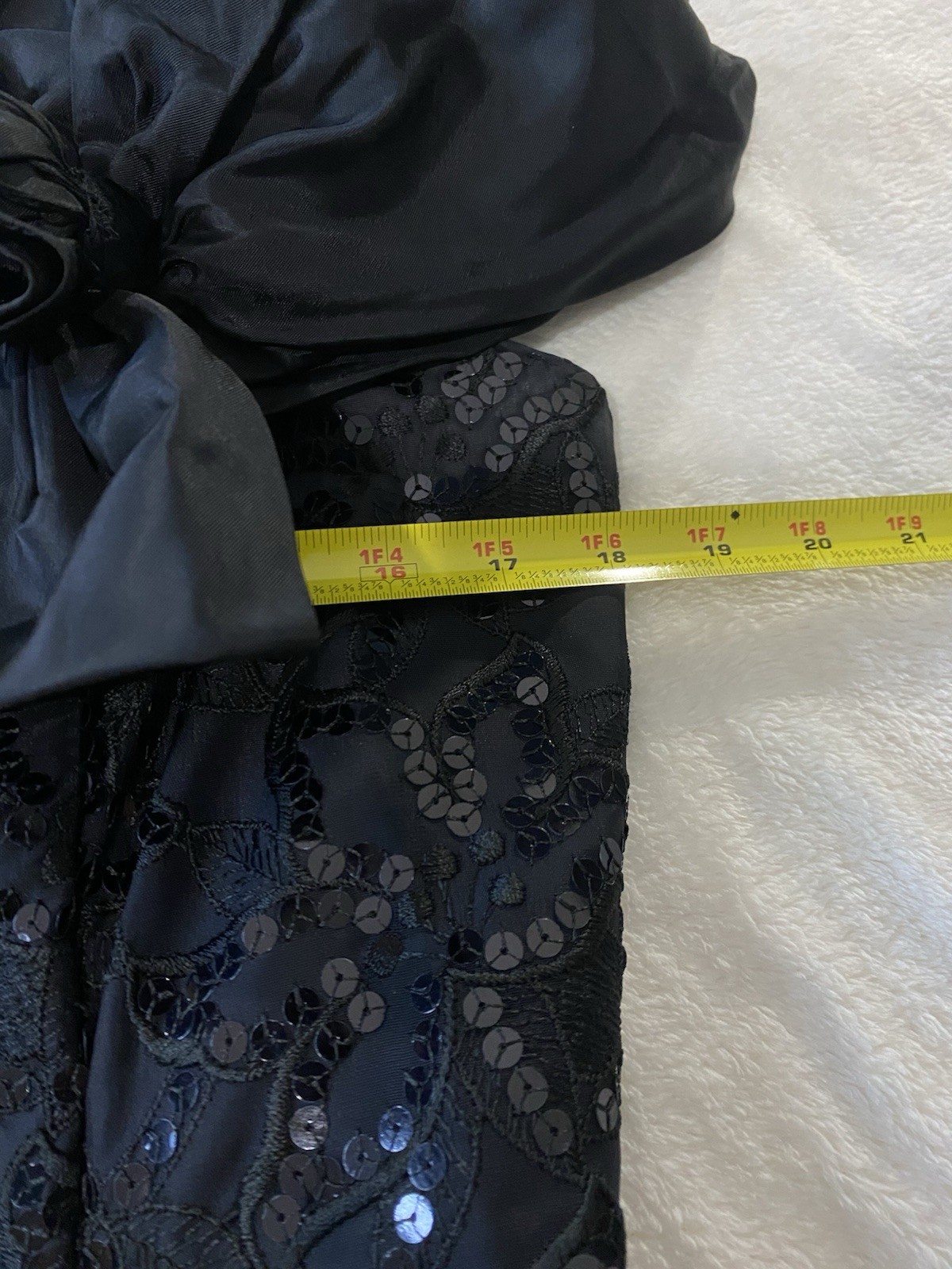 VTG 80 Jessica McClintock Gunne Sax Black Sequin Party Dress 13 Bow Off Shoulder