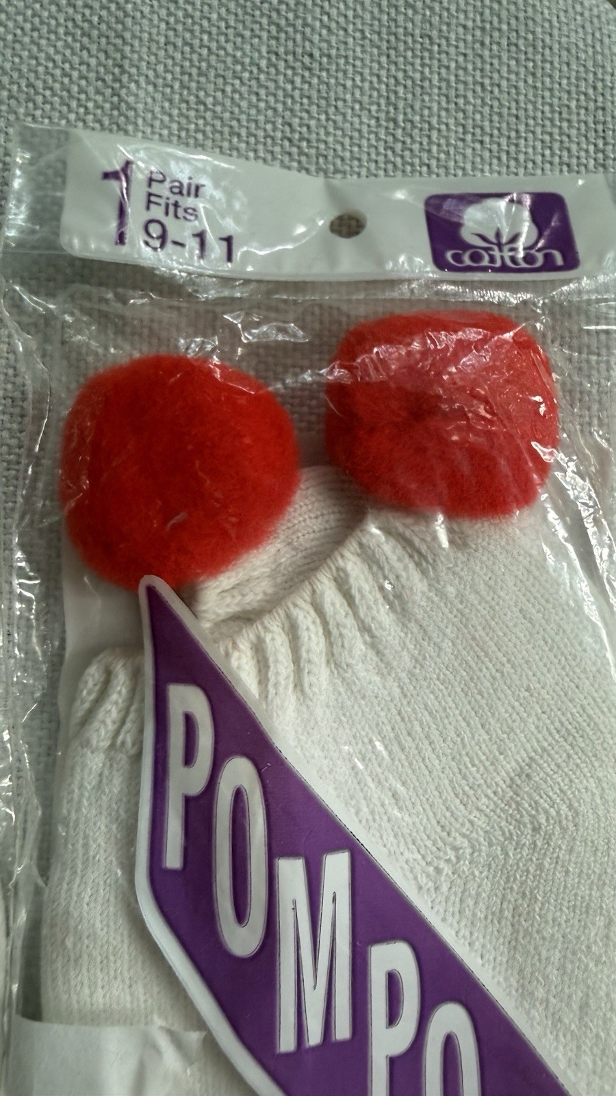 Vtg Lot 4 Socks Pom Pom No Show Ankle Red White Peds 80s Tennis Sports 9 11 L