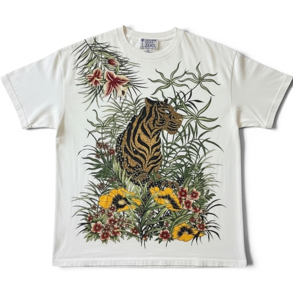 Vintage Beverly Hills Zoo Shirt women’s Large White Tiger Graphic Tee 1989 80s