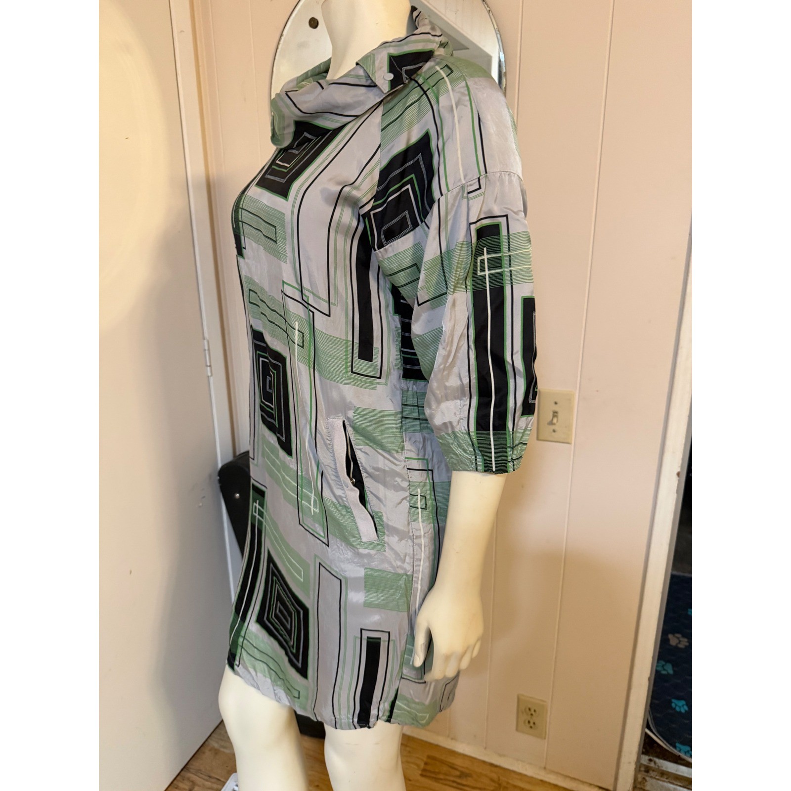 Diesel Vintage Satin Cowl Neck Shift Geometric Pattern W/Pockets Retro! S