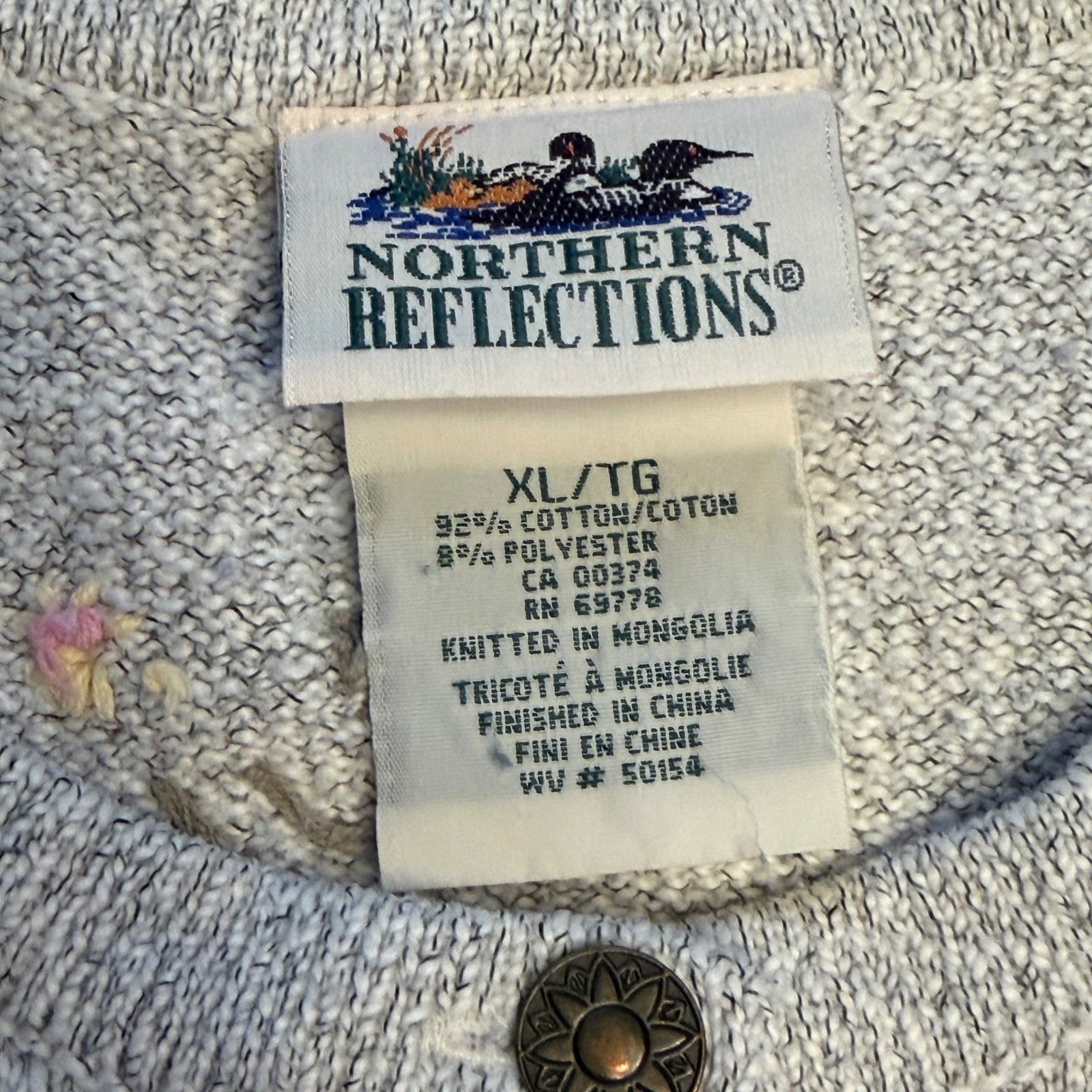 Vintage Northern Reflections Cardigan Sweater Size XL Embroidered Floral Cottage