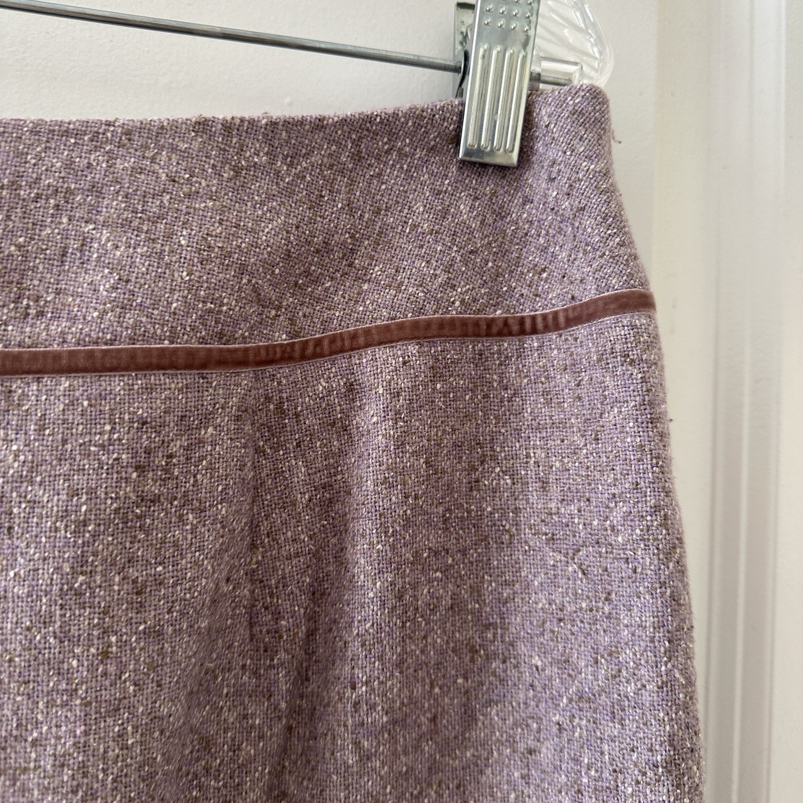 Vintage Ann Taylor Purple Wool Silk Blend Tweed Skirt Velvet Bow Women’s Size 14