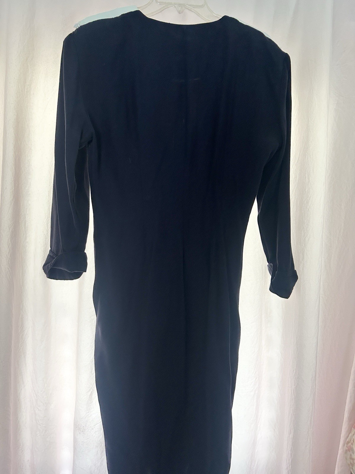 Vintage Benson Smith navy blue dress Lace Trim Pearl Buttons