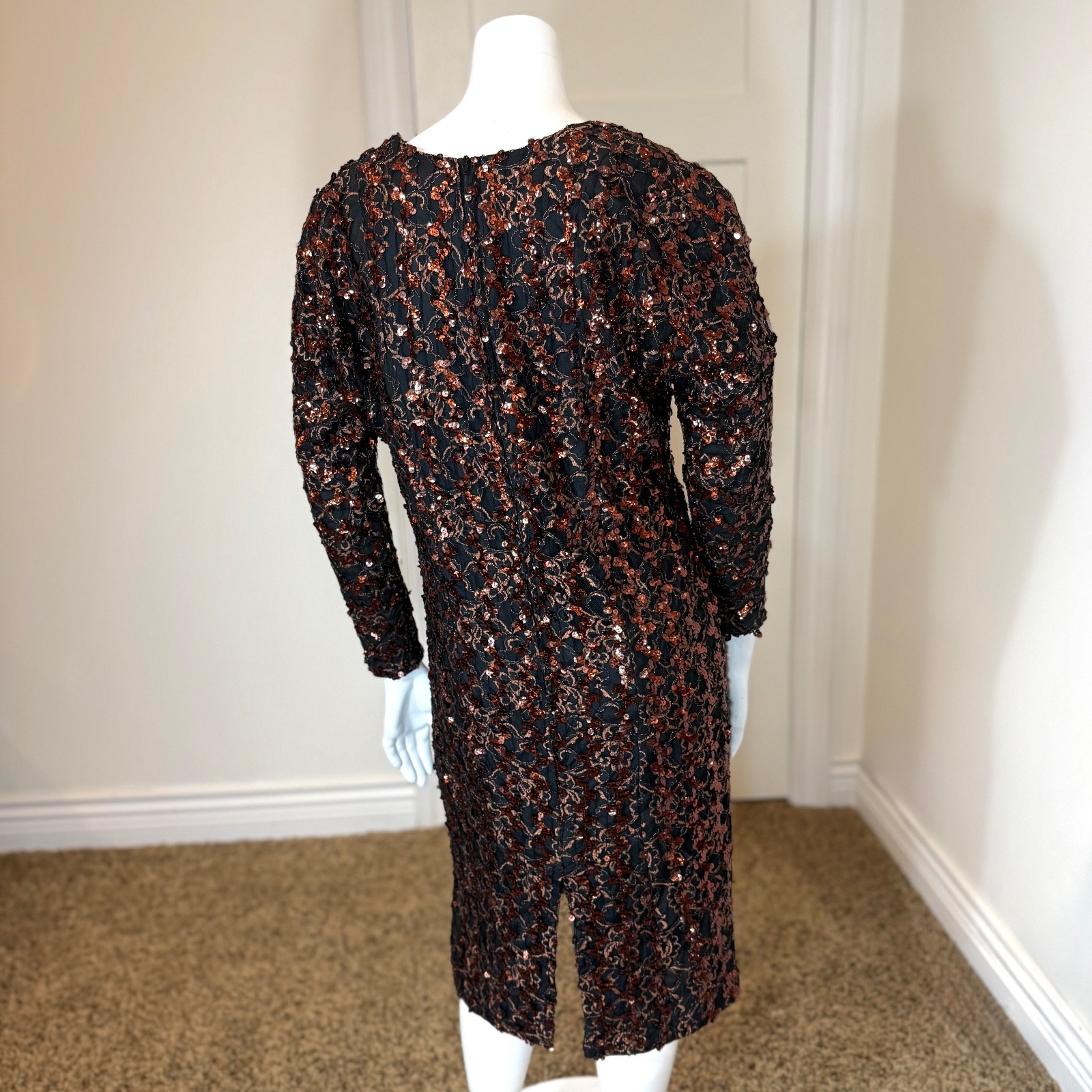 Vintage 50’s SEQUIN PARTY DRESS S 4 Maria Firenze Mini Long Sleeves Mid Century