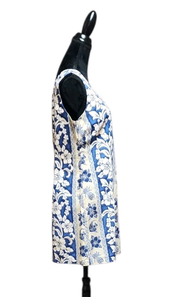 Vintage Hawaiian Dress Shannon Marie XL/14 90s Blue Tropical Floral Made Hawaii