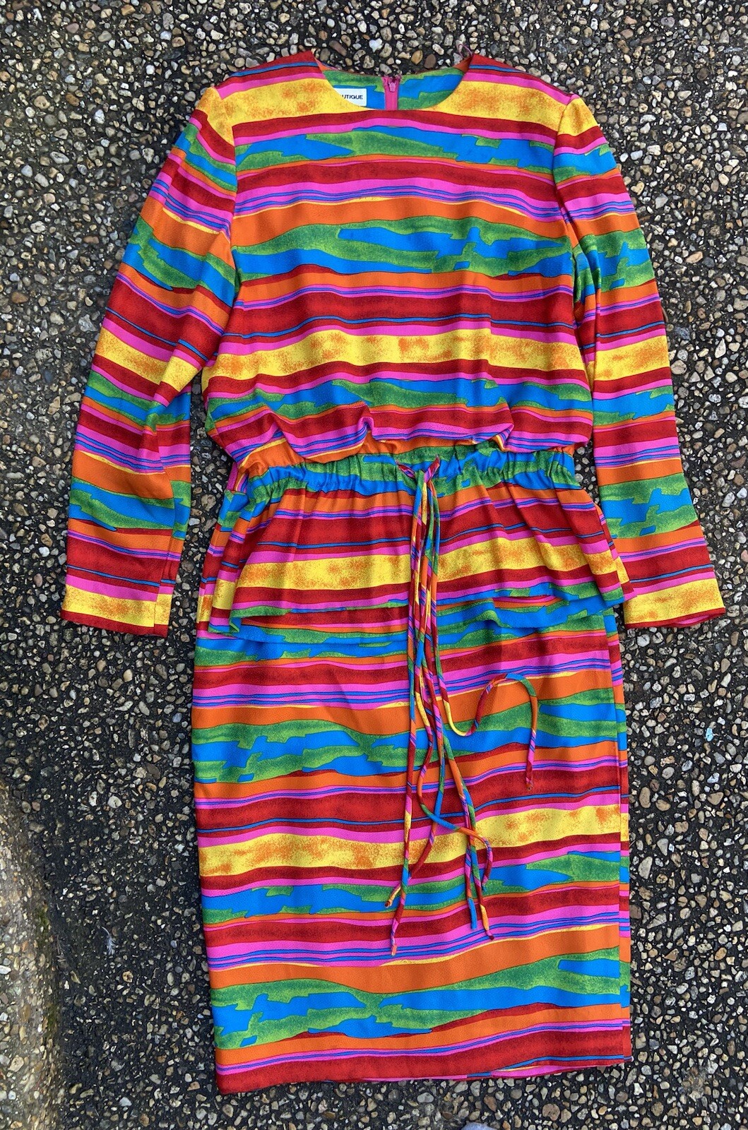 Vtg 1980s Nippon Over The Top Colorful Rainbow Peplum Silk 2 Piece Dress Suit 8