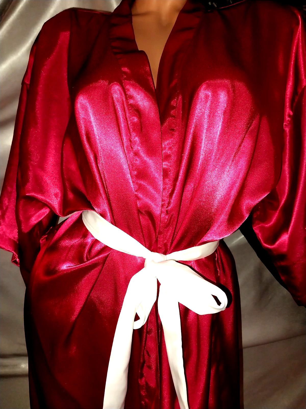 VTG SATIN RUBY GARNET RED SHORTY BABYDOLL NIGHTGOWN ROBE LINGERIE 42 44 XL