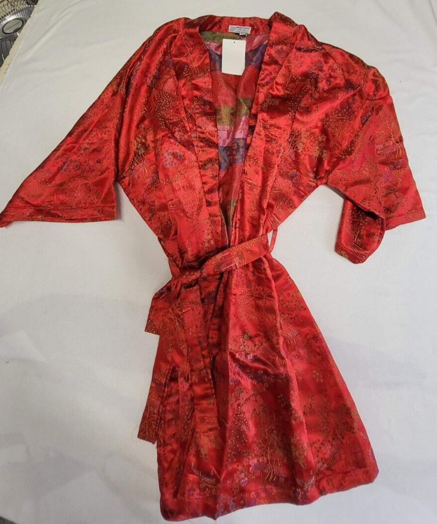 Red 100% Silk Kimono Robe Vintage Double Peach New With Tag Size F2 US 8
