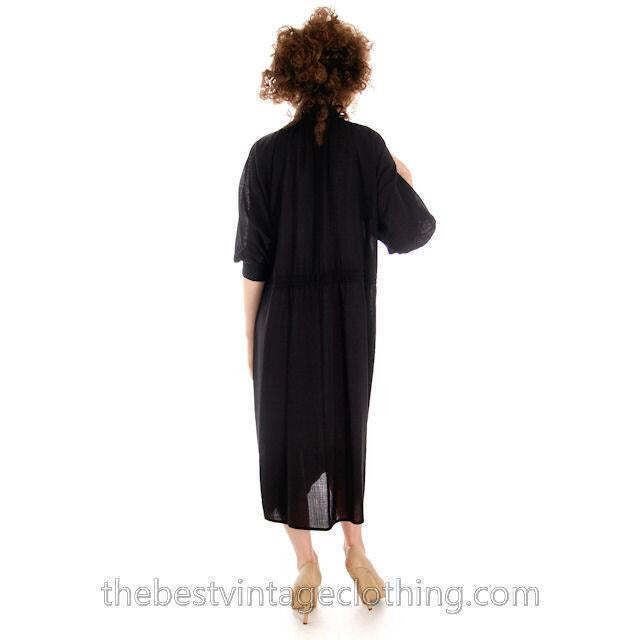 Vintage Vuokko Suomi Finland Sheer Fine Wool Dress Snap Front Black 1970s XS
