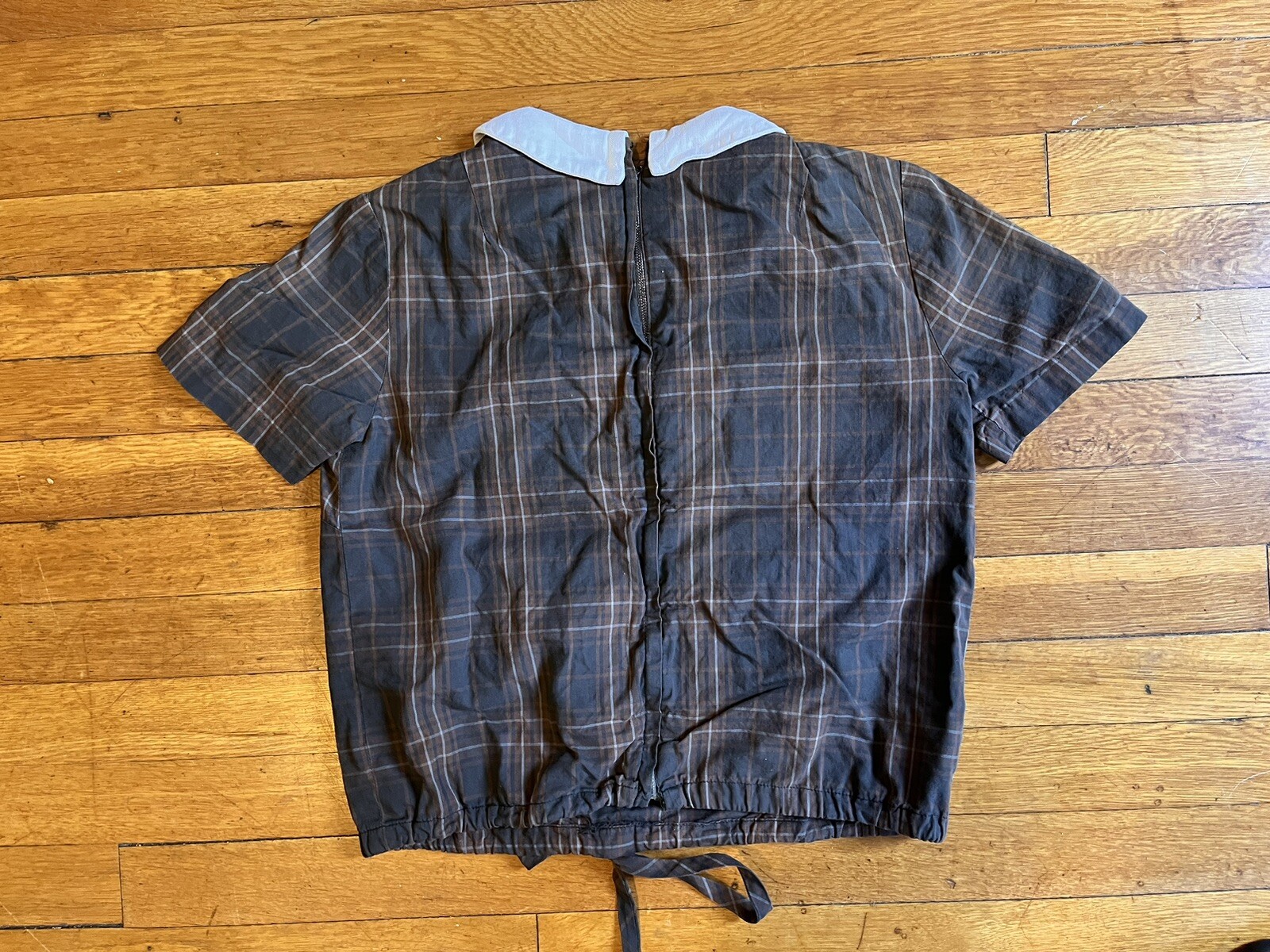 VINTAGE Helen Whiting Skirt Suit Set Brown Tartan Plaid Peter Pan Collar 60s