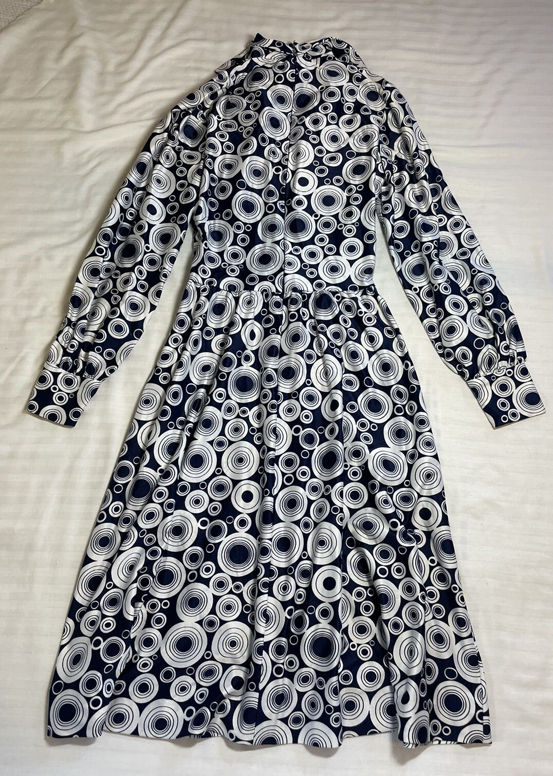 Vintage Women’s Robert David Morton Blue White Polka Dot Mod Midi Dress – Small