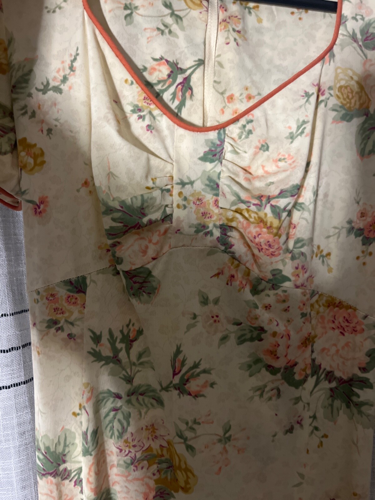 Vtg Kristie Lou California Juniors Cottage Prairie Dress Green Floral 70s Tie