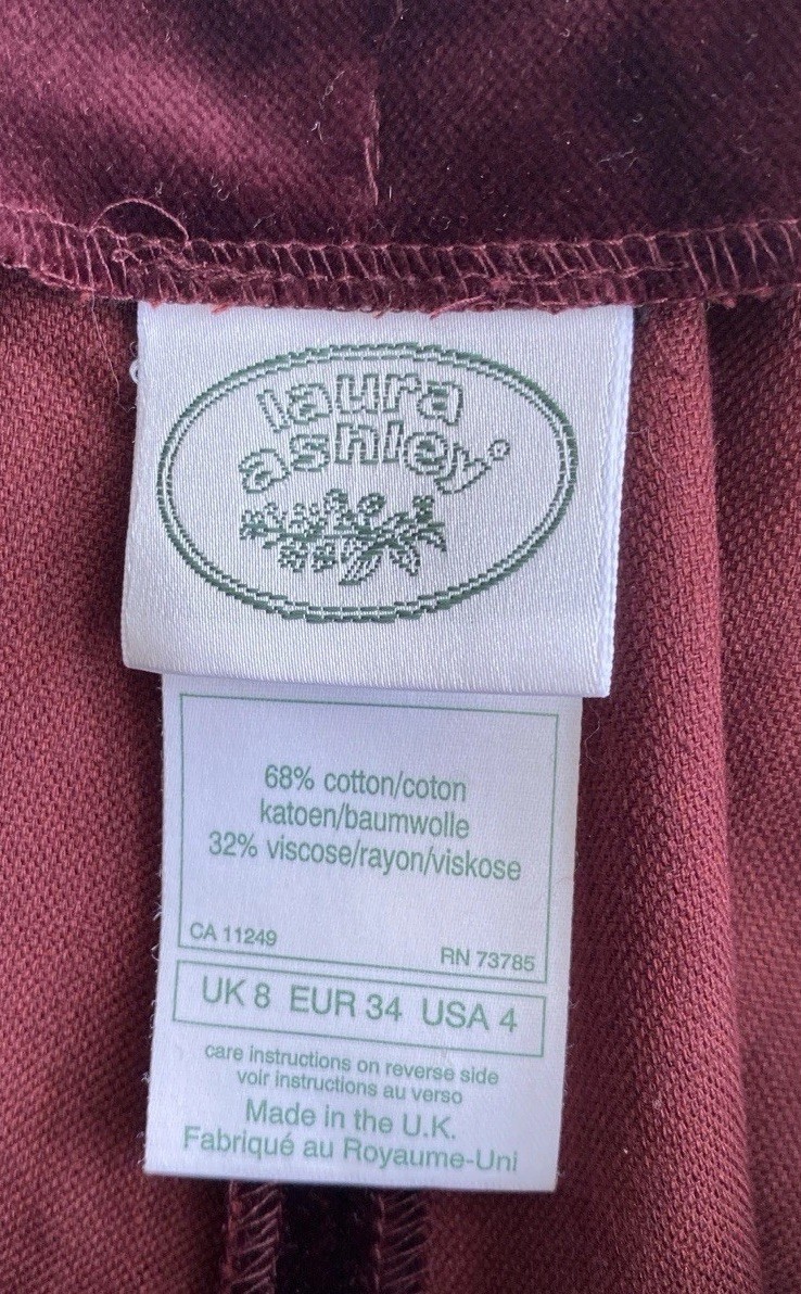 Vintage Laura Ashley Sz 4 Velvet Pantsuit Cotton Blend UK Burgandy