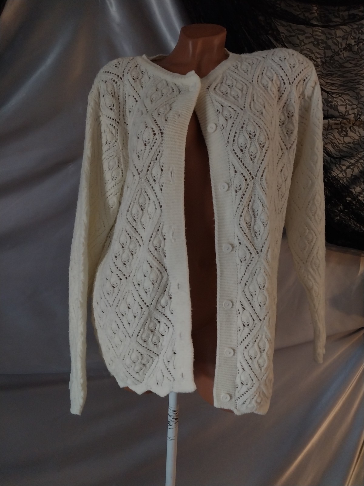 vtg billie jo pin up cardigan Rockabilly Knit Scallop Crochet Sweater Coat Retro