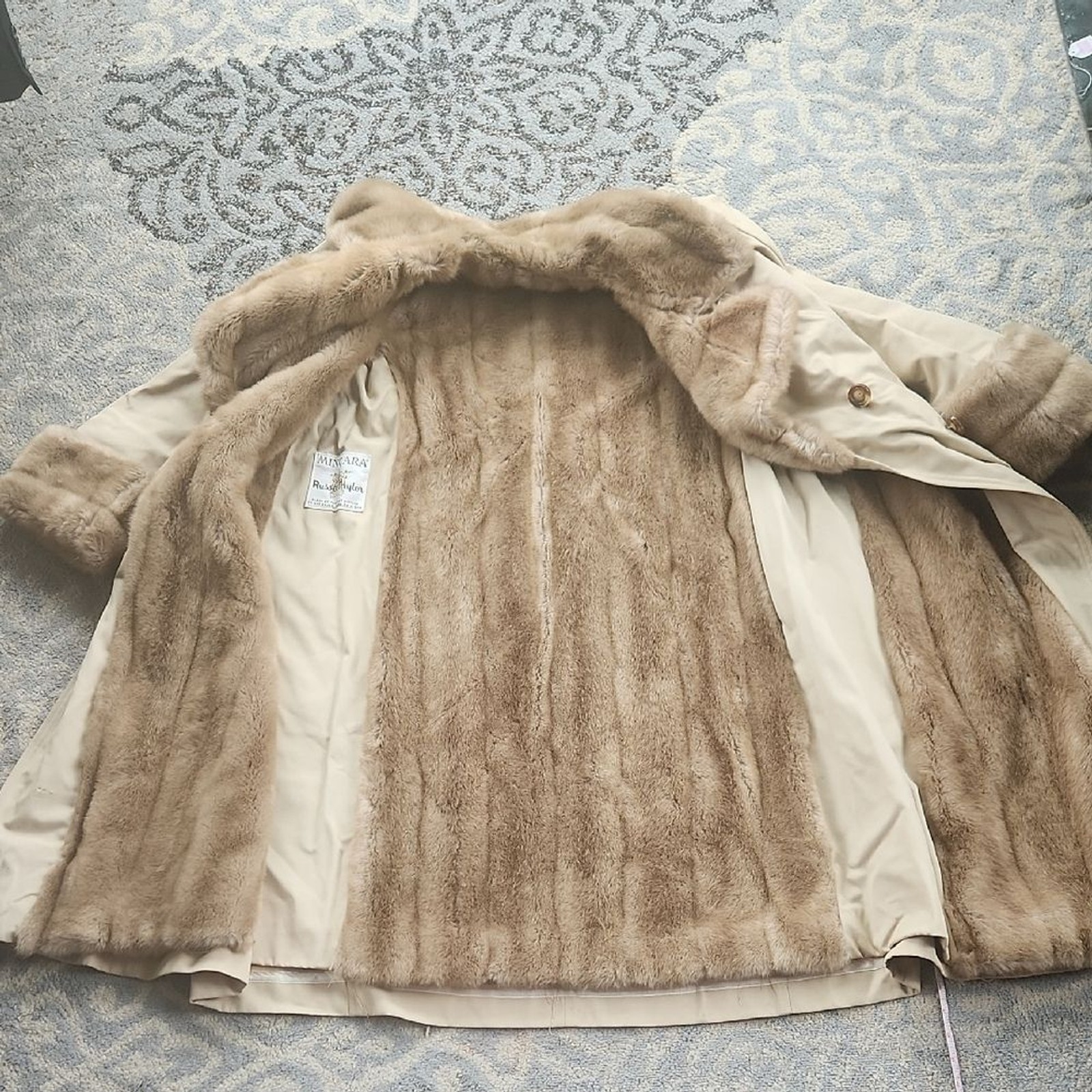 Vintage Mincara by Russell Taylor Faux Fur Lined Trench Coat Tan