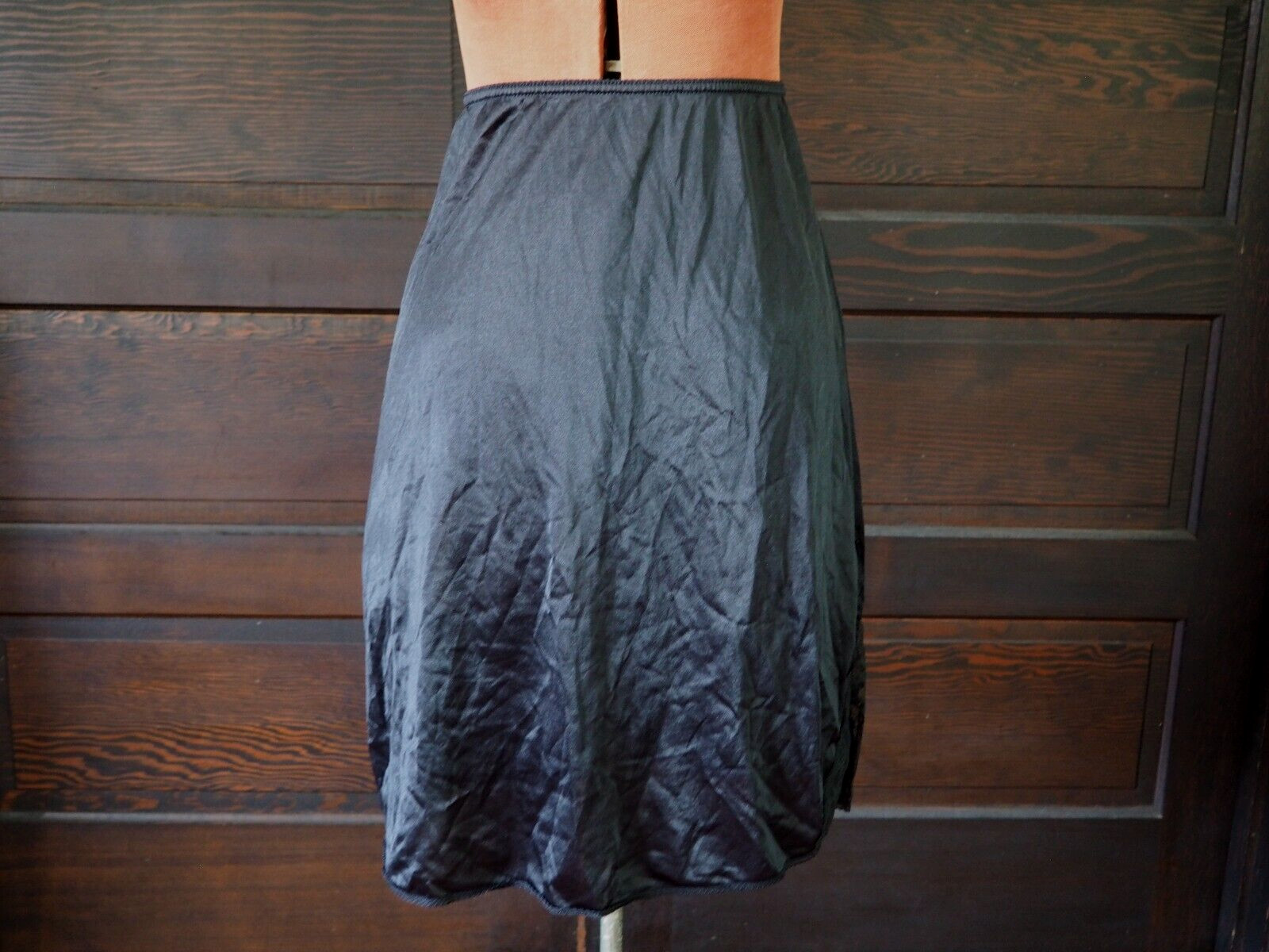 VTG 50s 60s Maidenform Black Satin Slit Half Slip Skirt ILGWU Elastic Waist XS/S