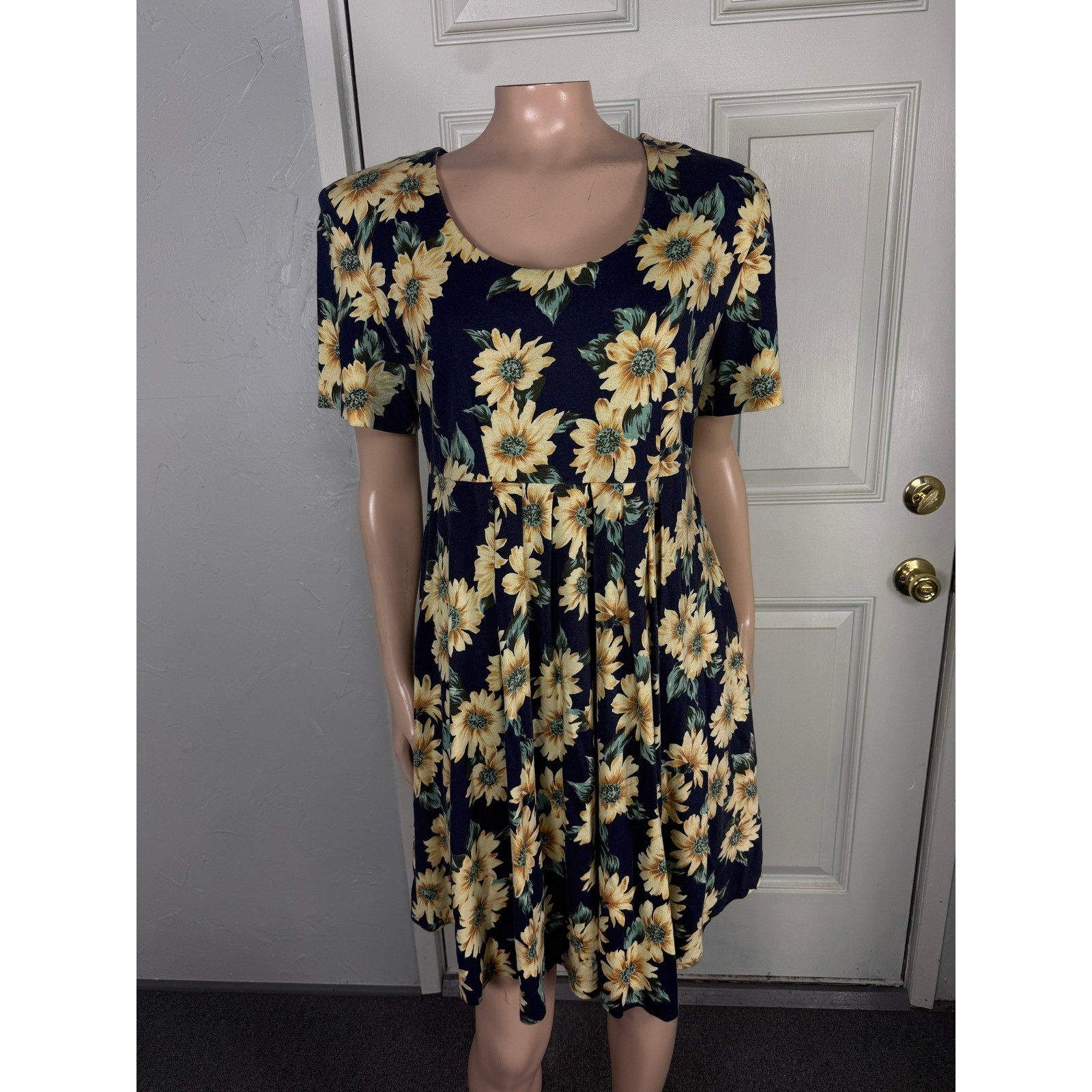 Vintage 80s 90s Dress Paquette Too! Cotton 6 Floral Sunflower Short sleeve V3-26