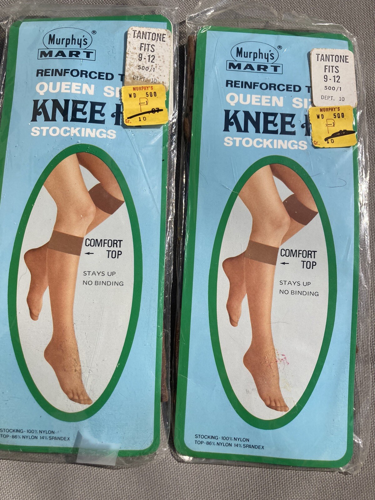 NEW Vintage Murphy’s Mart Queen Size Knee Highs Stockings Tantone 9-12 Lot Of 2