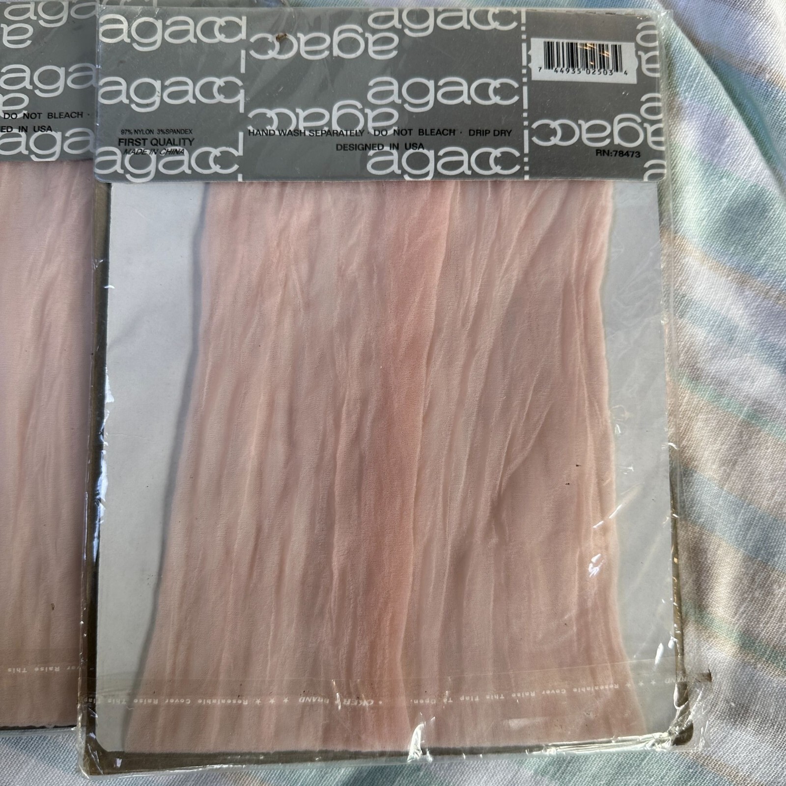 Vintage 80s AGACCI ULTRA SHEER PANTYHOSE Pink One Size 2 Pair