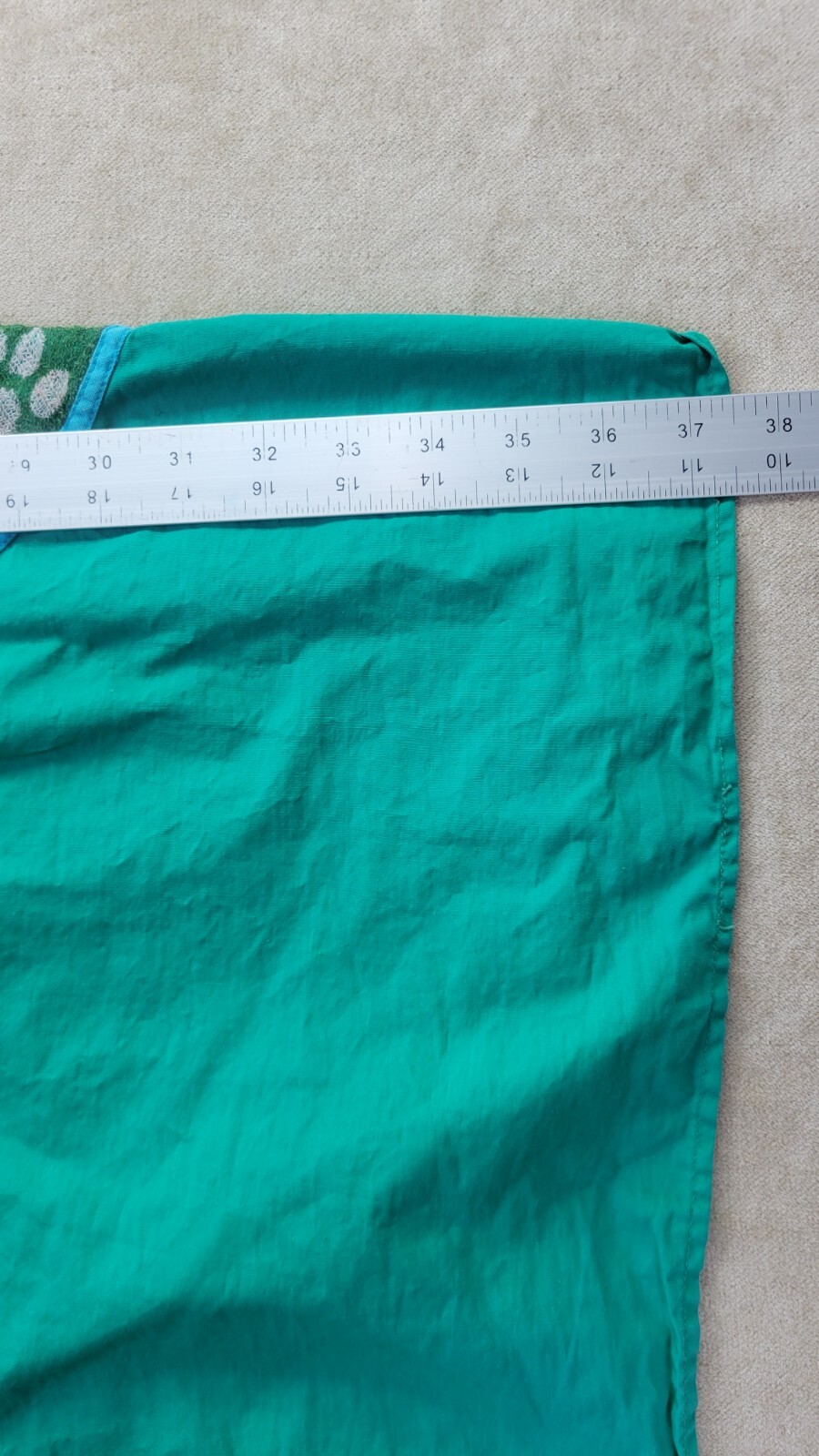 Vintage Womens Teal Muumuu With A Multi Colored Cheese Cloth Vneck Design