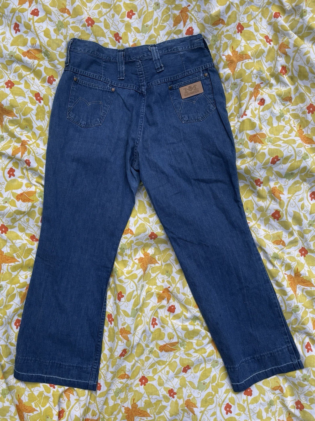 Vintage 70s Maverick Blue Bell Sailor Jeans High Waist Button Fly Flare 33×27.5