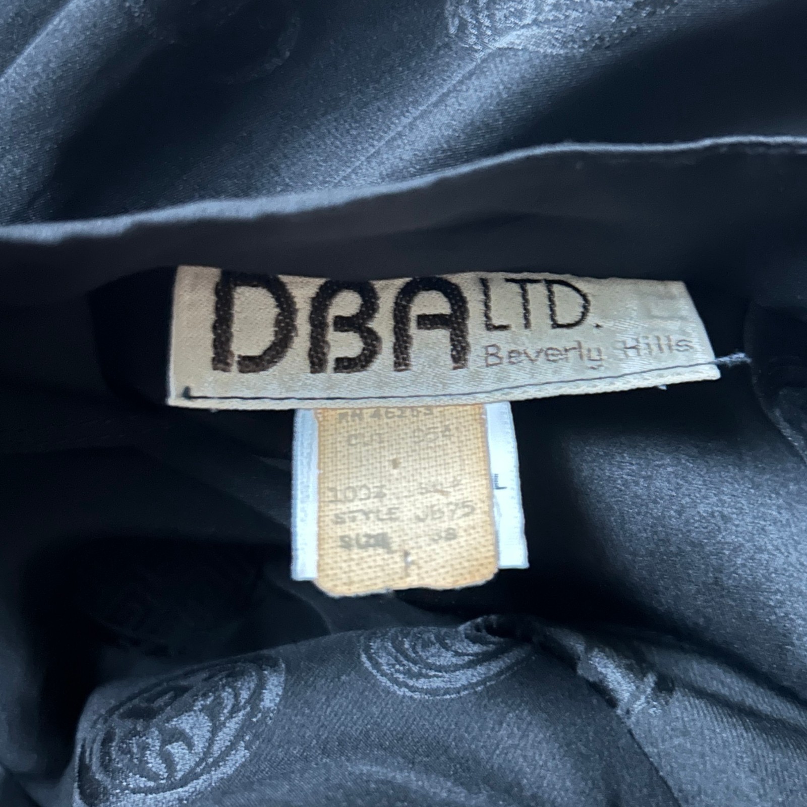 Vintage DBA Black Silk Embossed Pattern Midi Skirt Button Front Asian Inspired
