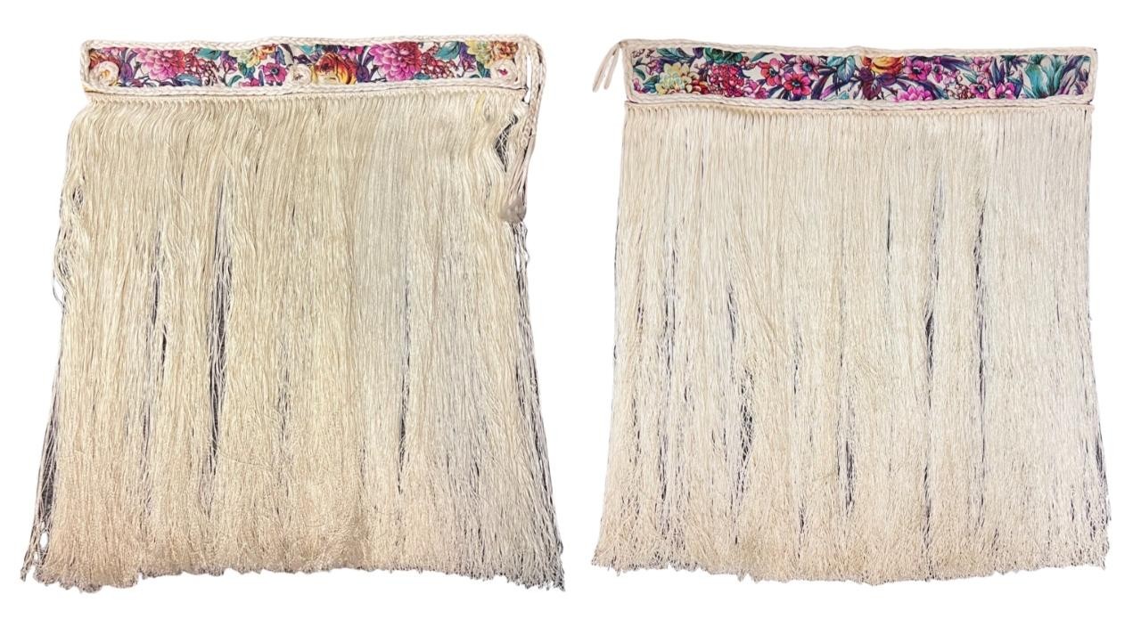 2 Kitschy Vintage Hawaiian Polynesian Floral Rayon Fringe Luau Hula Dance Skirts