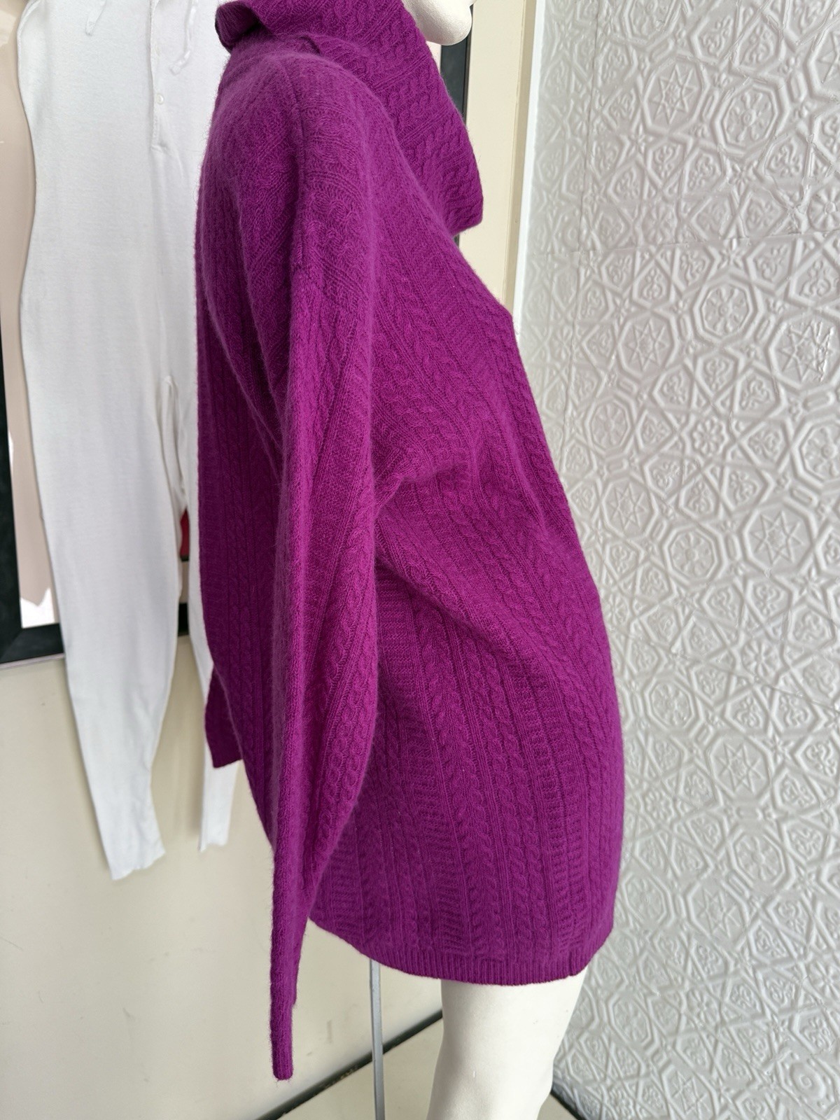 vintage sweater 1980s lambswool angora cable knit turtleneck pink M oversized