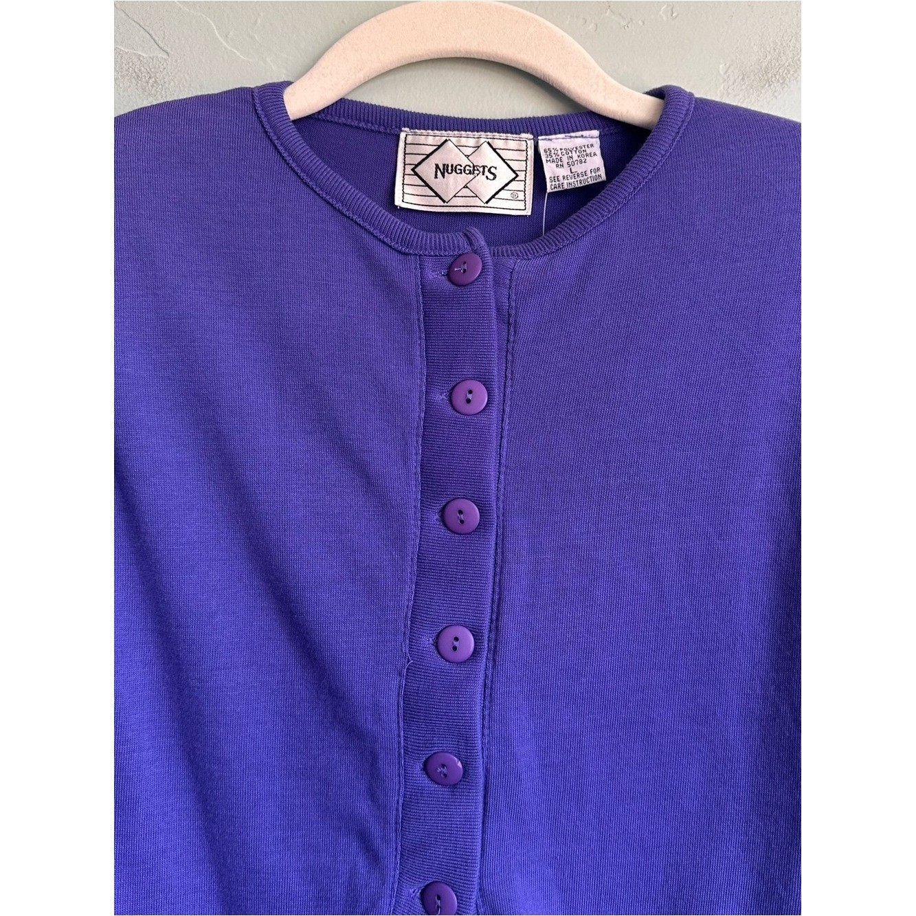 NWT Vintage 80’s Nuggets Purple Button-Front Short Sleeve Crop Cardigan Top M/L