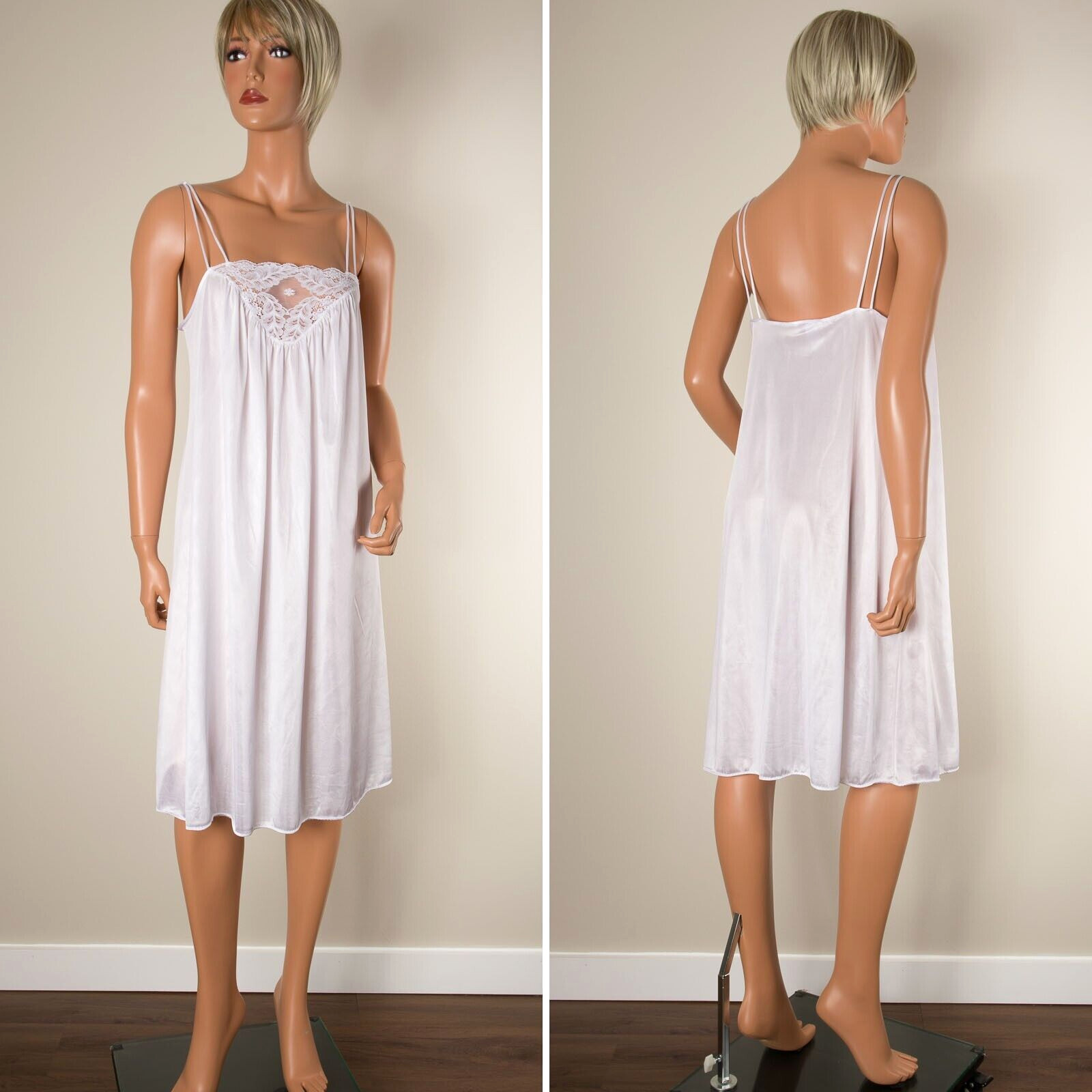 💖 VTG KAYSER Bridal Chiffon Peignoir Nightgown Set White Robe Negligee Lace S