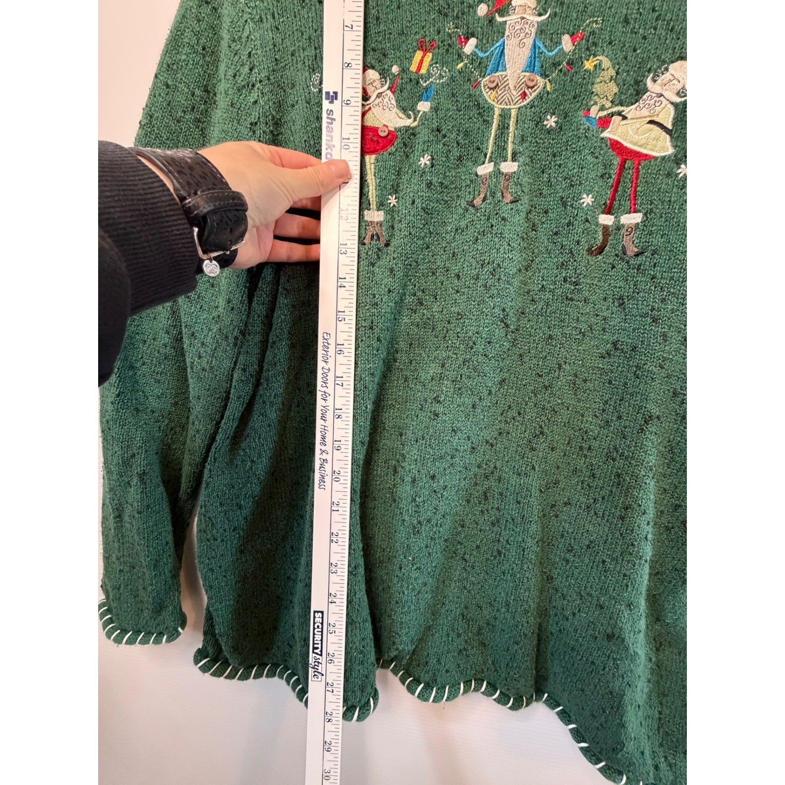 VTG CJ Banks Sweater Green Santa Hand Embroidery Holiday Ugly Christmas Women 2X