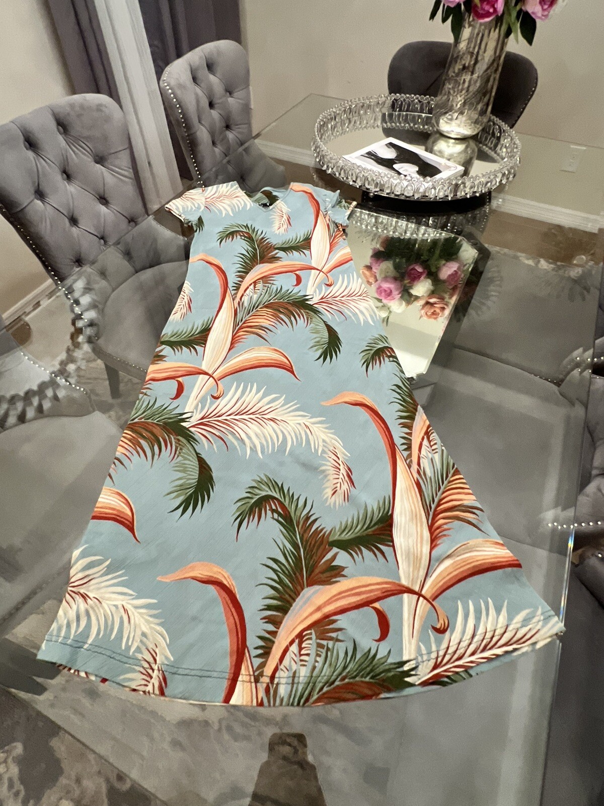 Carol Little Vintage 90s Turquoise Terracotta Tropical Palm Print Maxi Dress 4