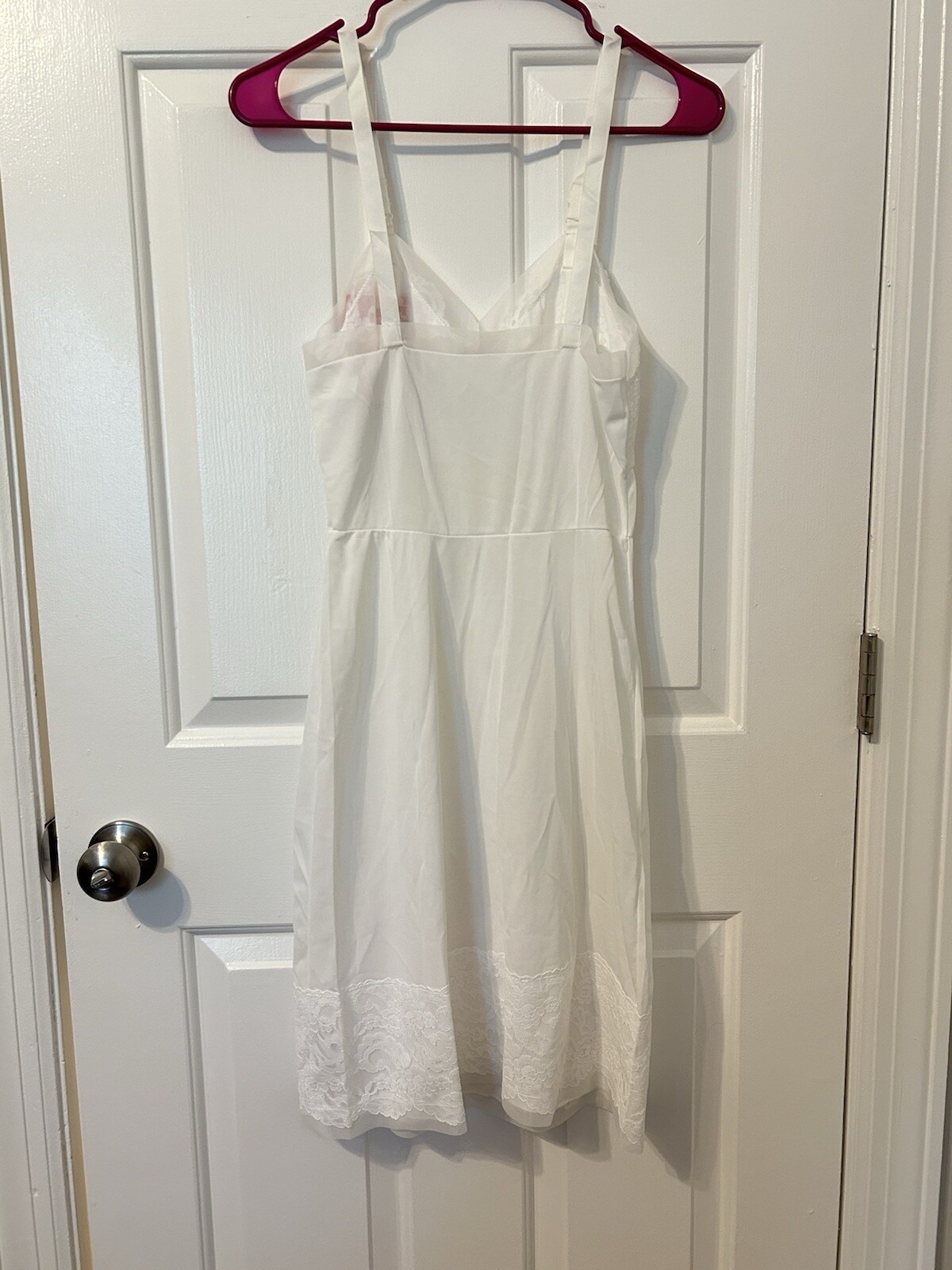 NOS VTG 32 Short S White Tricot Nylon Lace Full Slip Dress Stevens Fabrics Rare