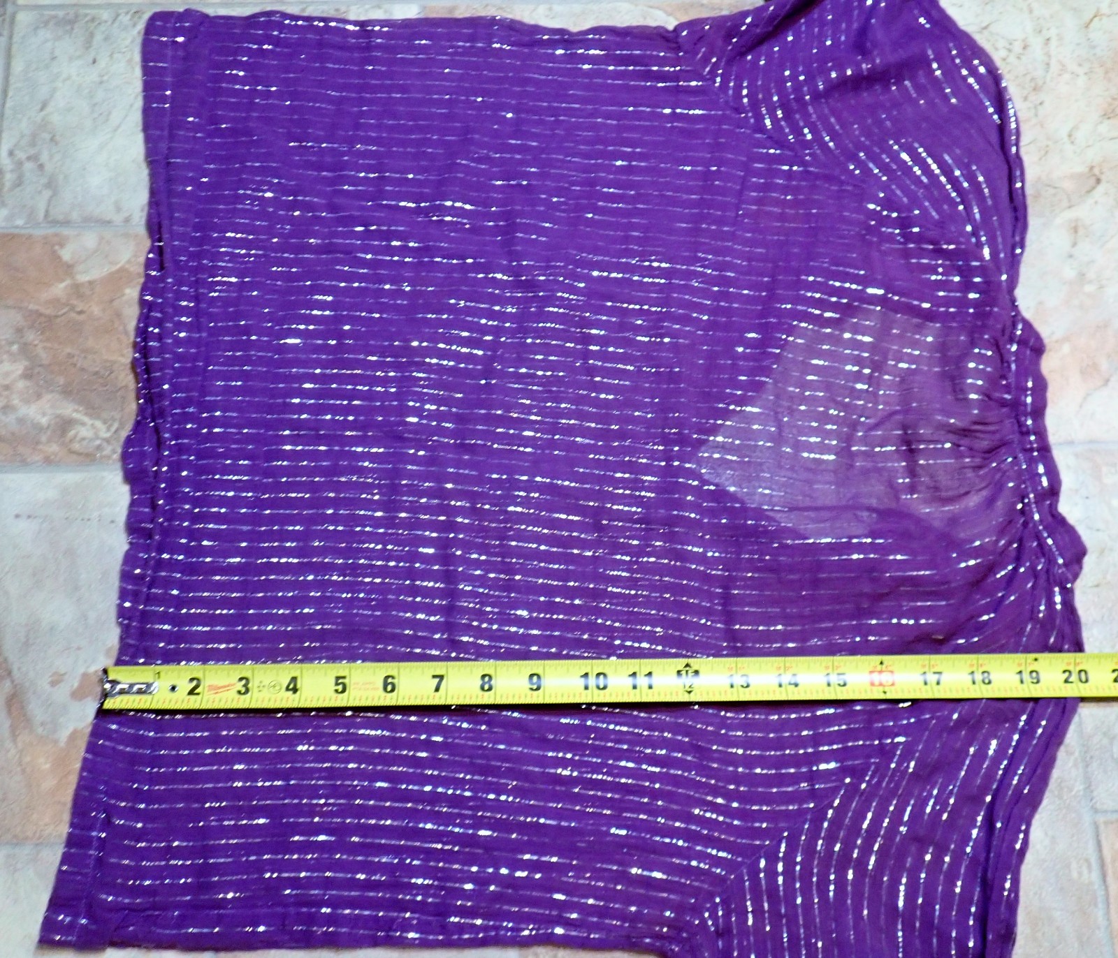 Vtg 70s Indian Cotton Gauze Blouse Purple Silver Metallic Lurex Boho Peasant Top